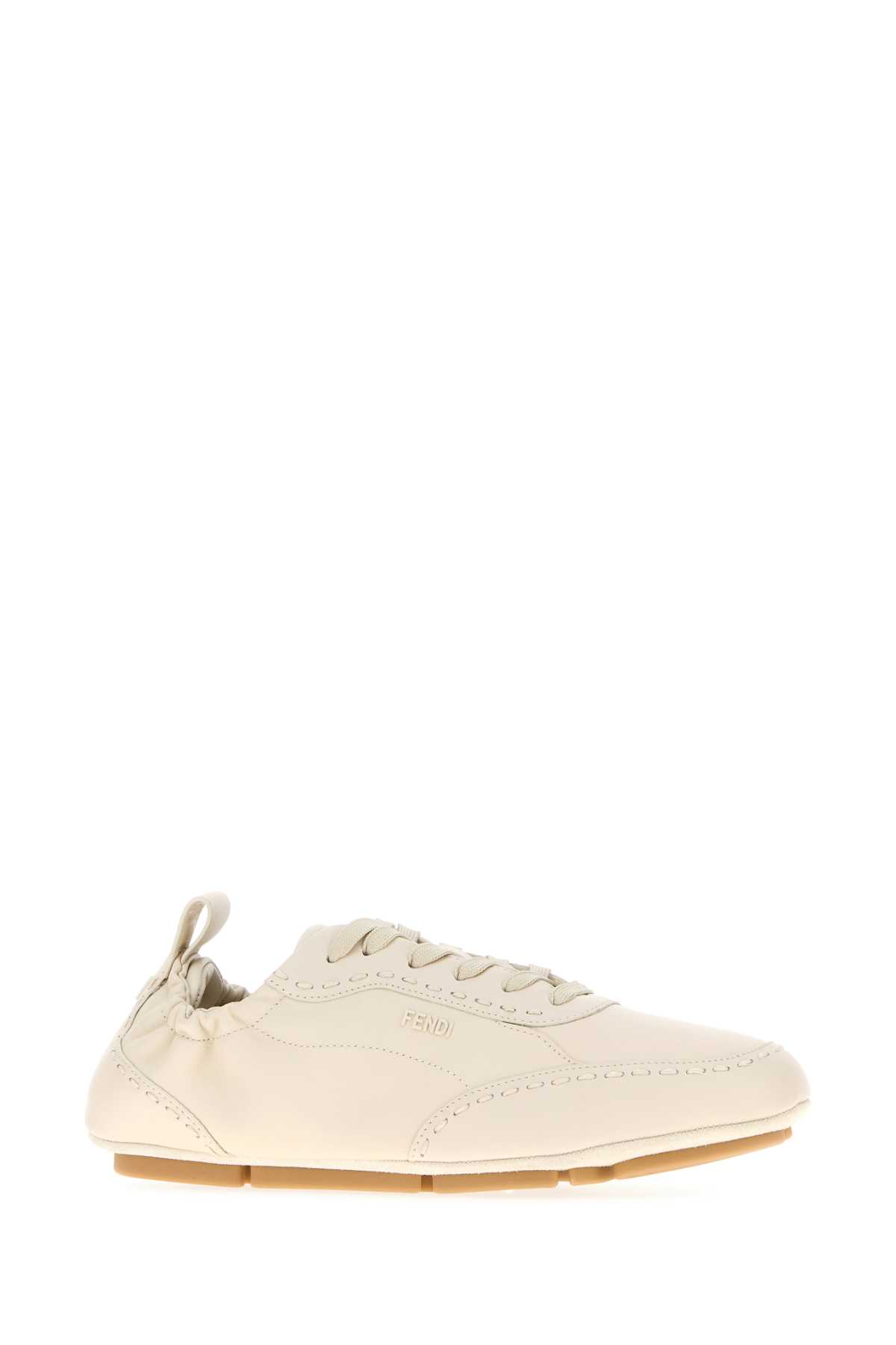 Fendi Low Profile Leather Sneakers With Round Toe In Neutral