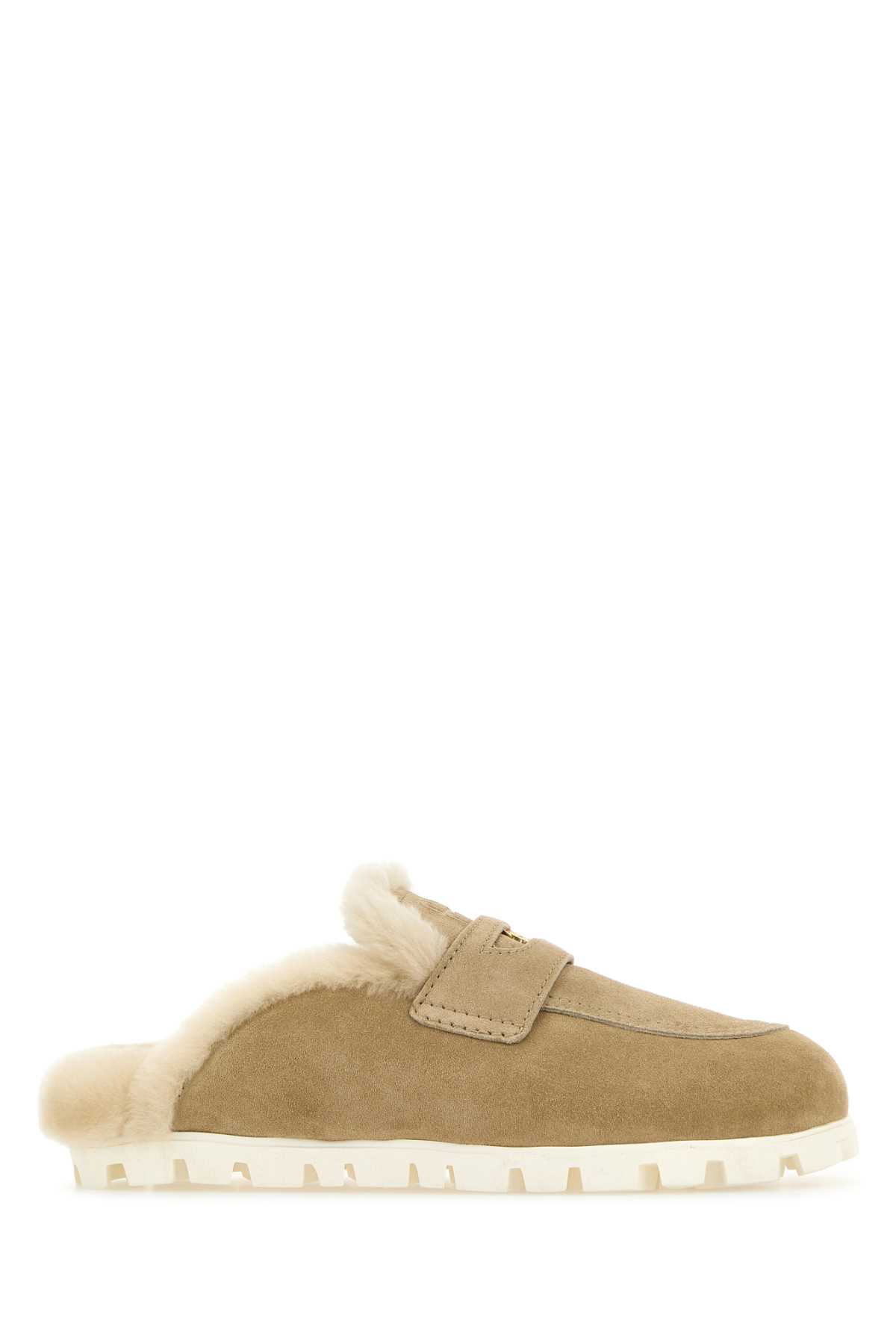 Miu Miu Beige Suede Slippers In Sand