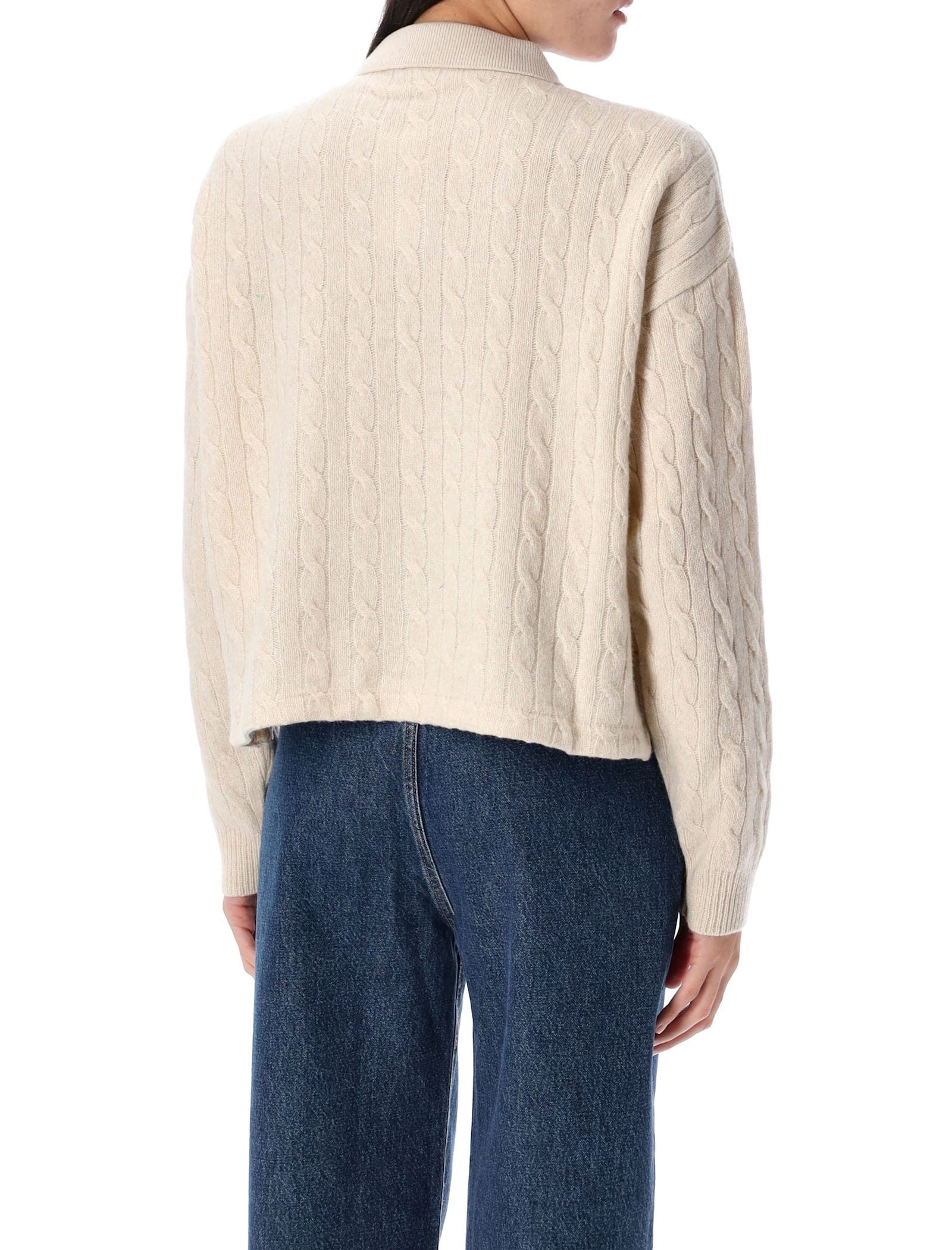 Shop Polo Ralph Lauren Cable Knit Polo Jumper In Beige