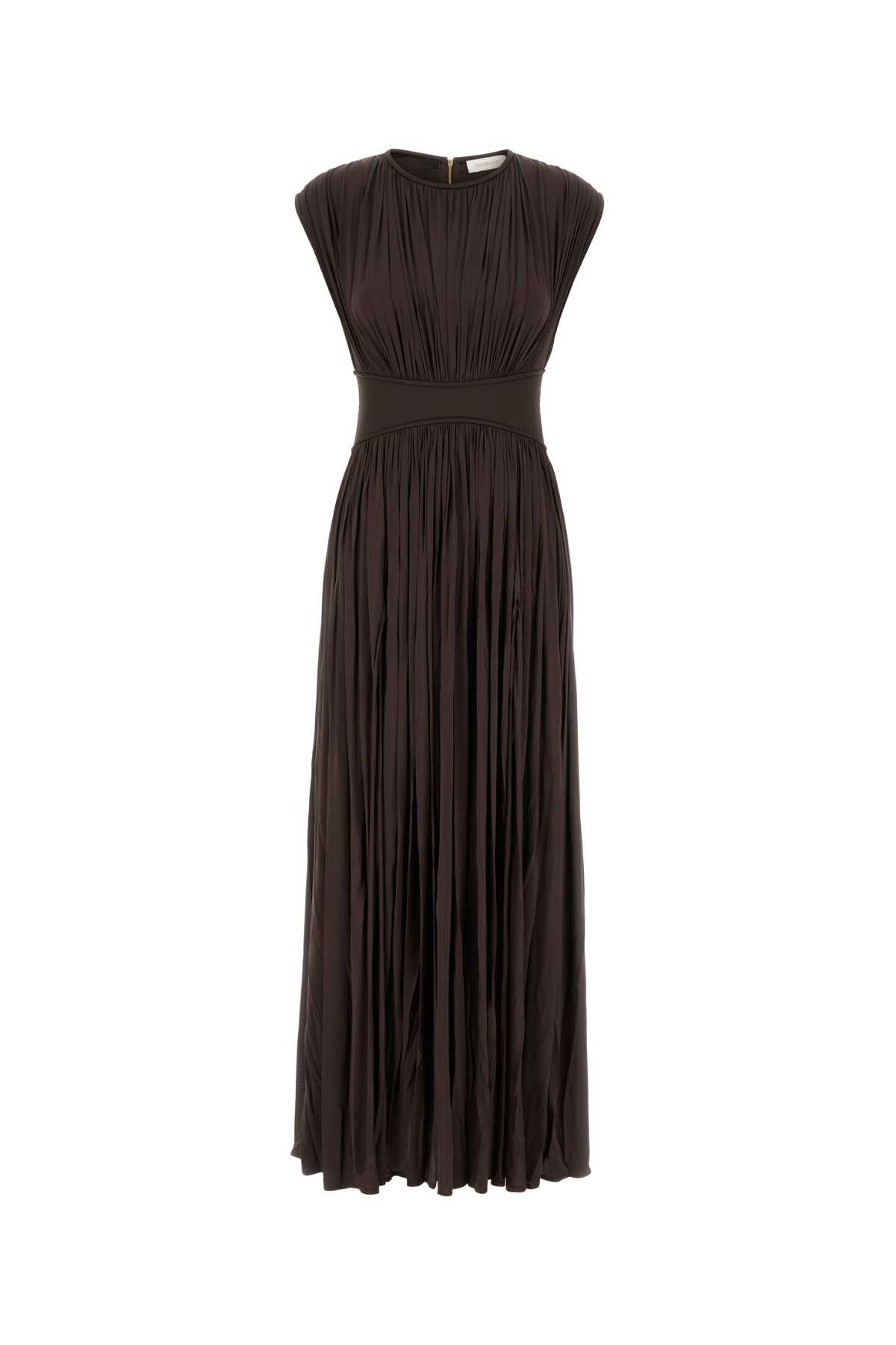 Zimmermann Illuminate Brown Long Dress With Gathered Neckline And Waist And Front Single Split In Viscose Stret