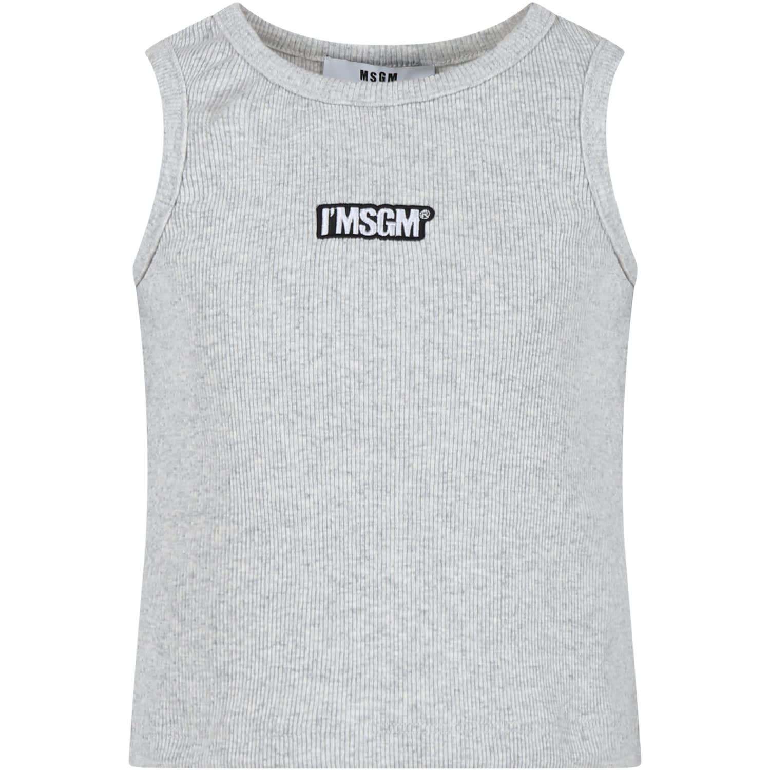 Msgm Kids' Gray Tank Top For Girl With Logo In Grey