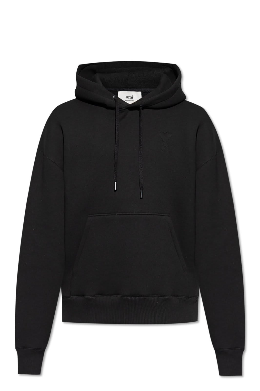 Shop Ami Alexandre Mattiussi Paris Long-sleeved Drawstring Hoodie In Black