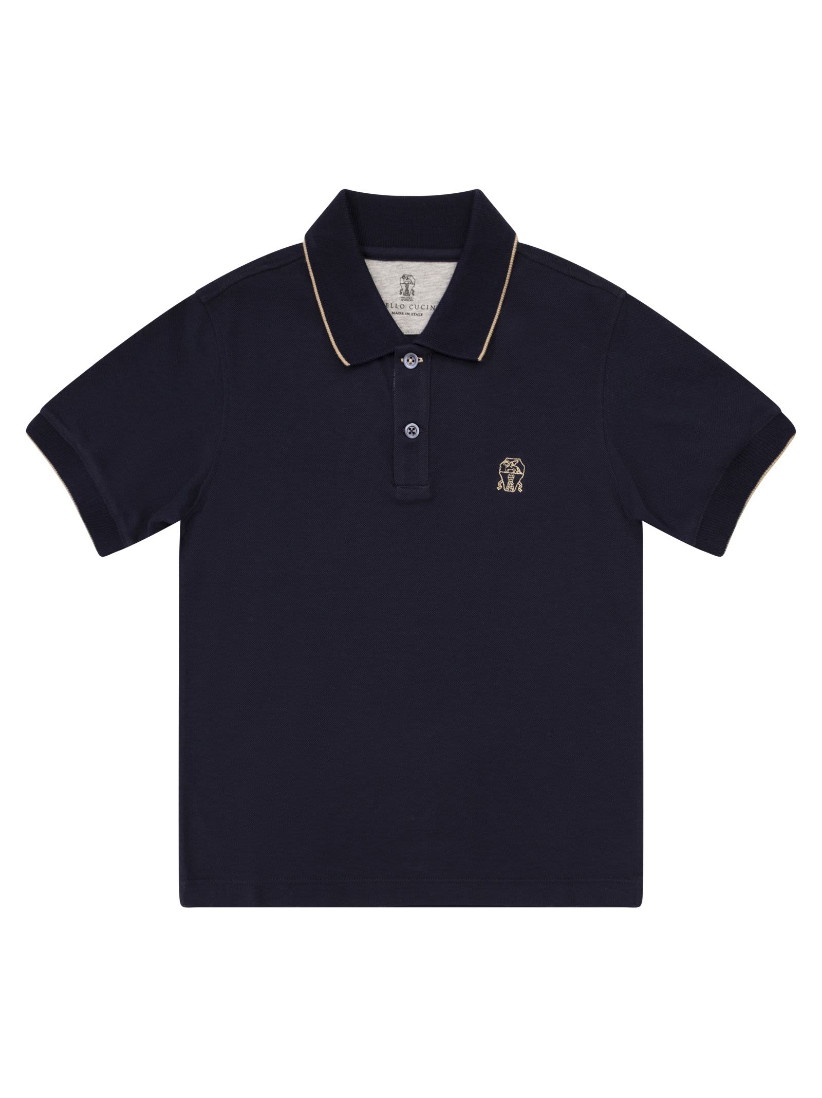 Brunello Cucinelli Kids' Cotton Piqué Polo Shirt With Logo In Blue