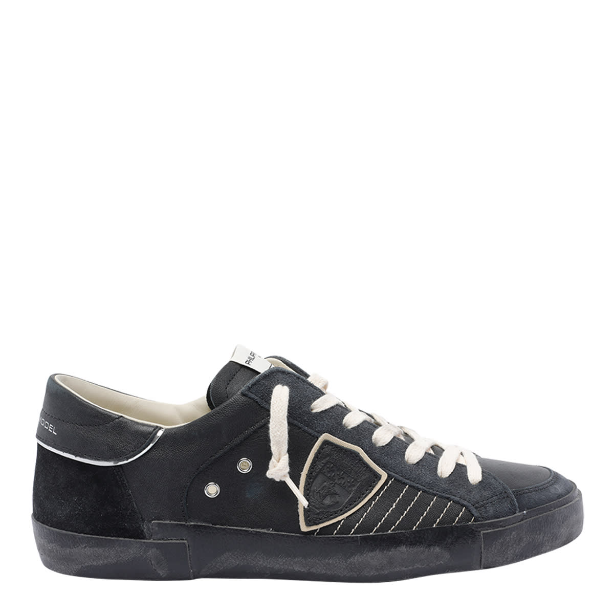 Philippe Model Prsx Suede-panelled Low-top Sneakers In Black