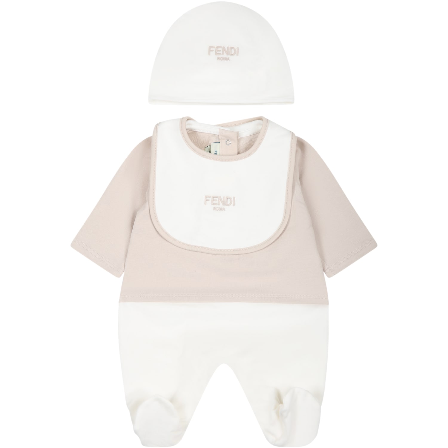 Shop Fendi Beige Set For Baby Kids With Logo