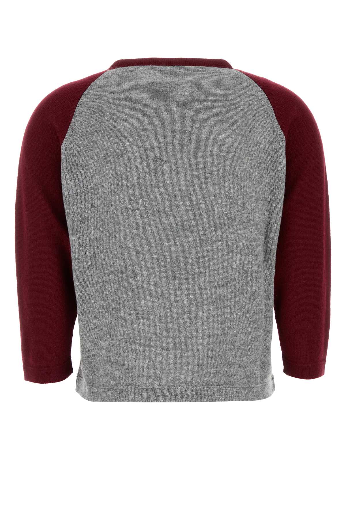 Prada Logo Intarsia Cashmere Sweater In Grigio+amaranto