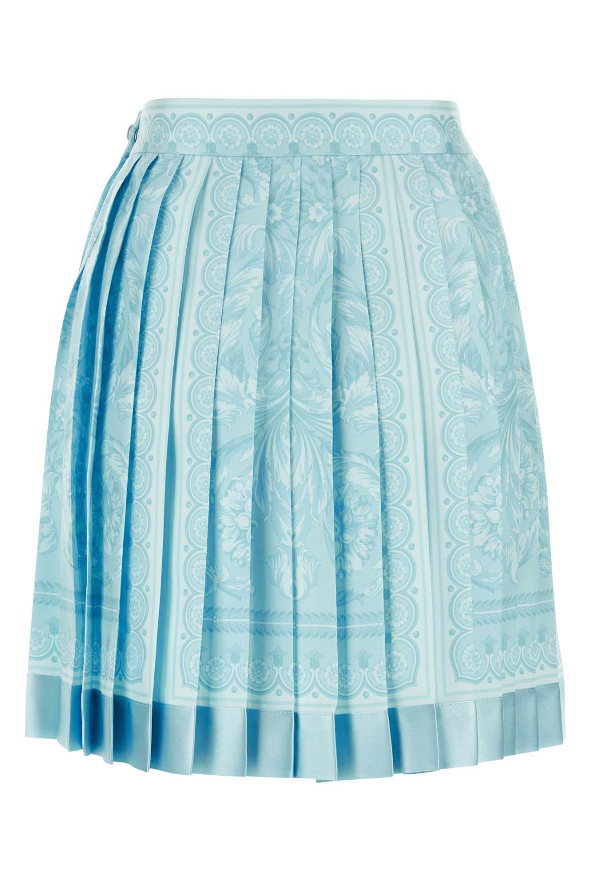 Shop Versace Printed Silk Mini Skirt In Paleblue