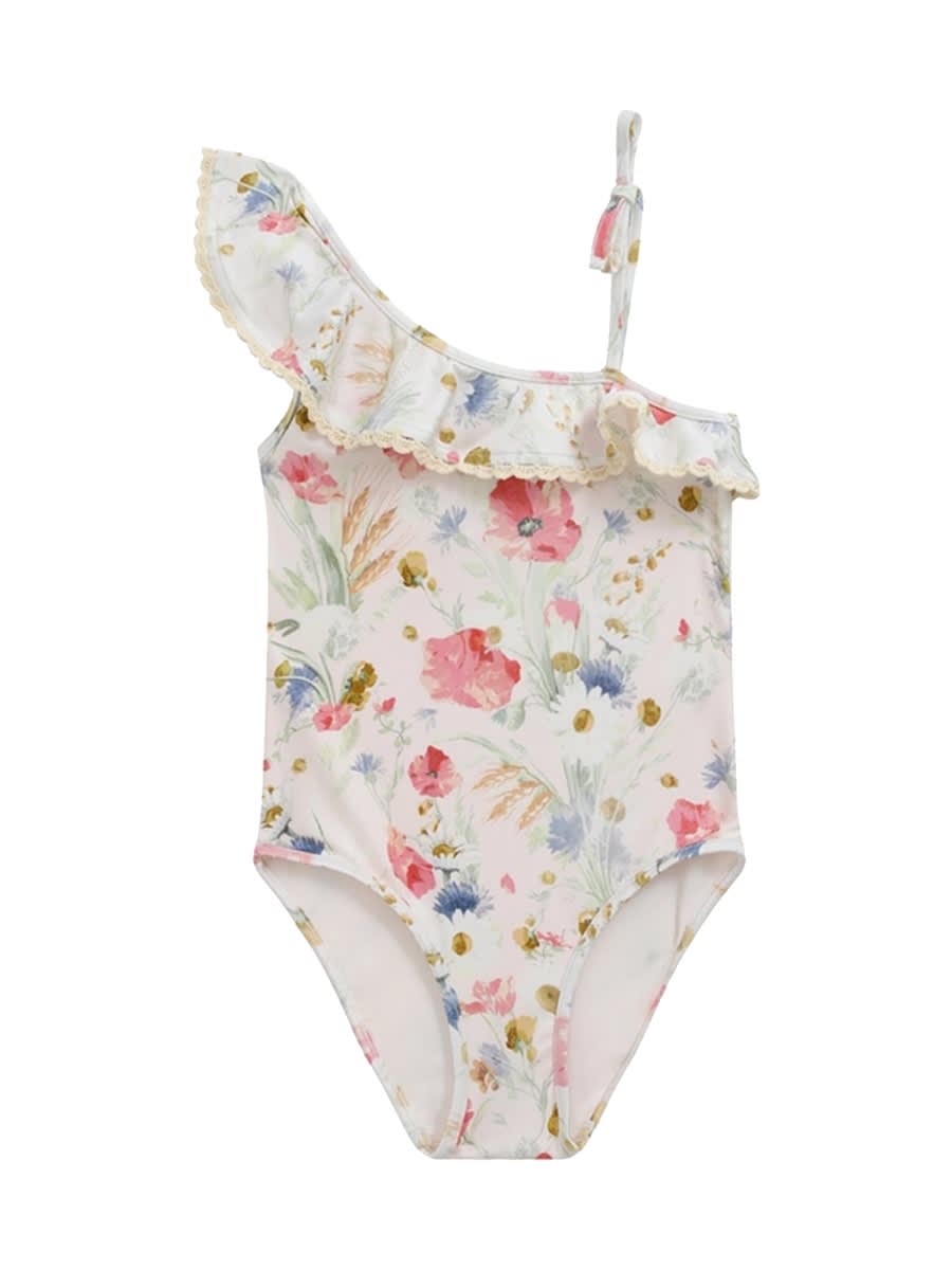 Zimmermann Lucky Kids Frill Swimsuit In White