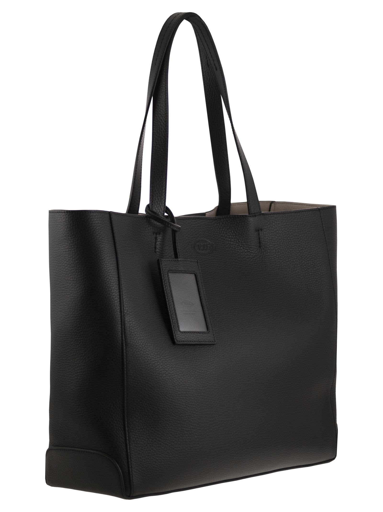 Shop Tod's Leather Shopping Bag In Black