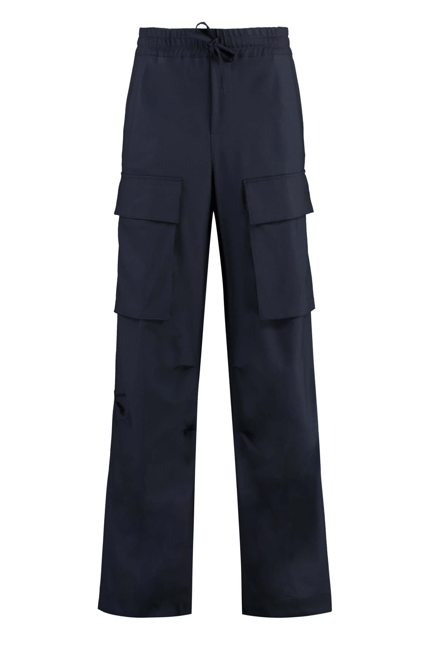 Shop P.a.r.o.s.h Wool Cargo Trousers In Blue