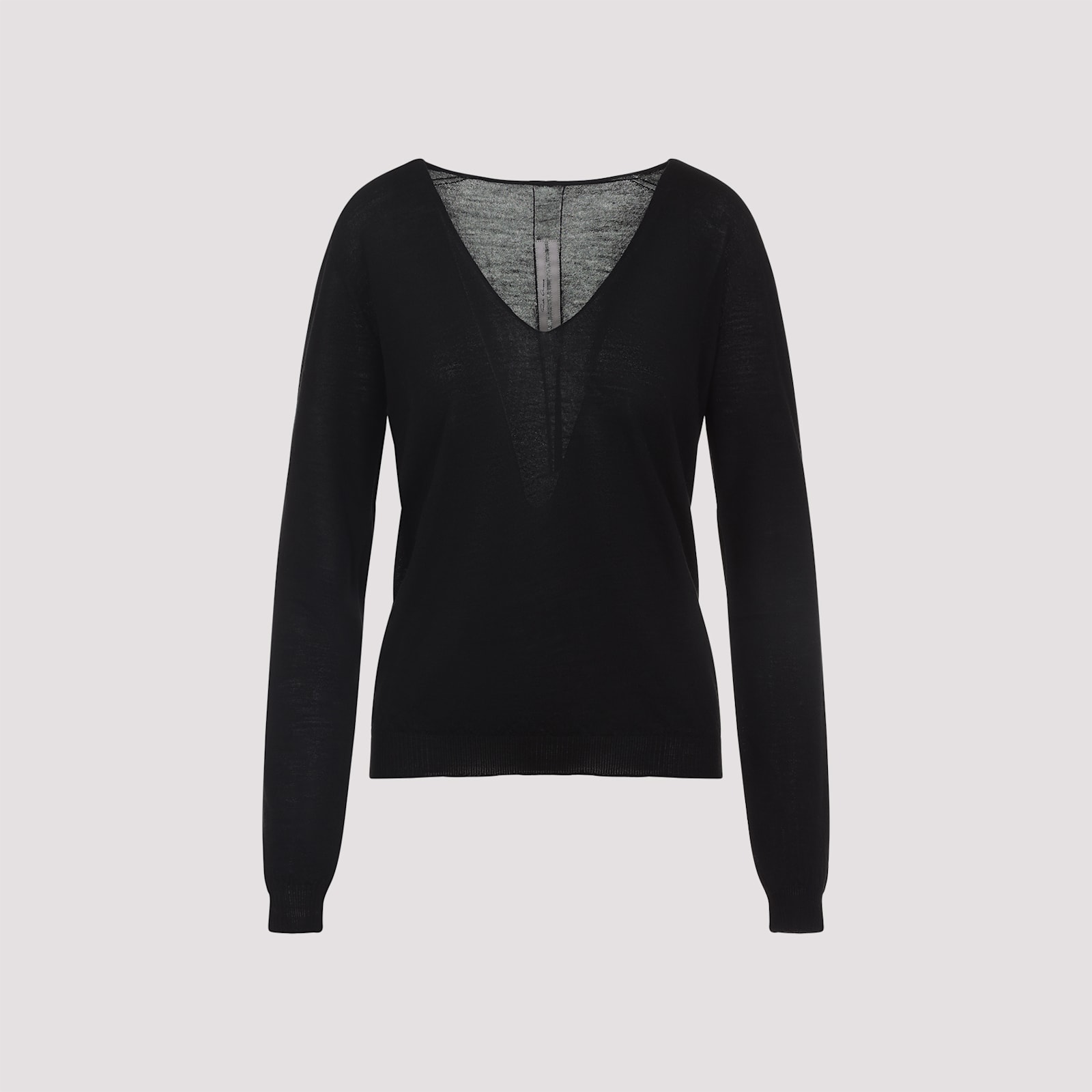 Rick Owens Deep V-neck Virgin Wool Sweater With Long Sleeves In Black