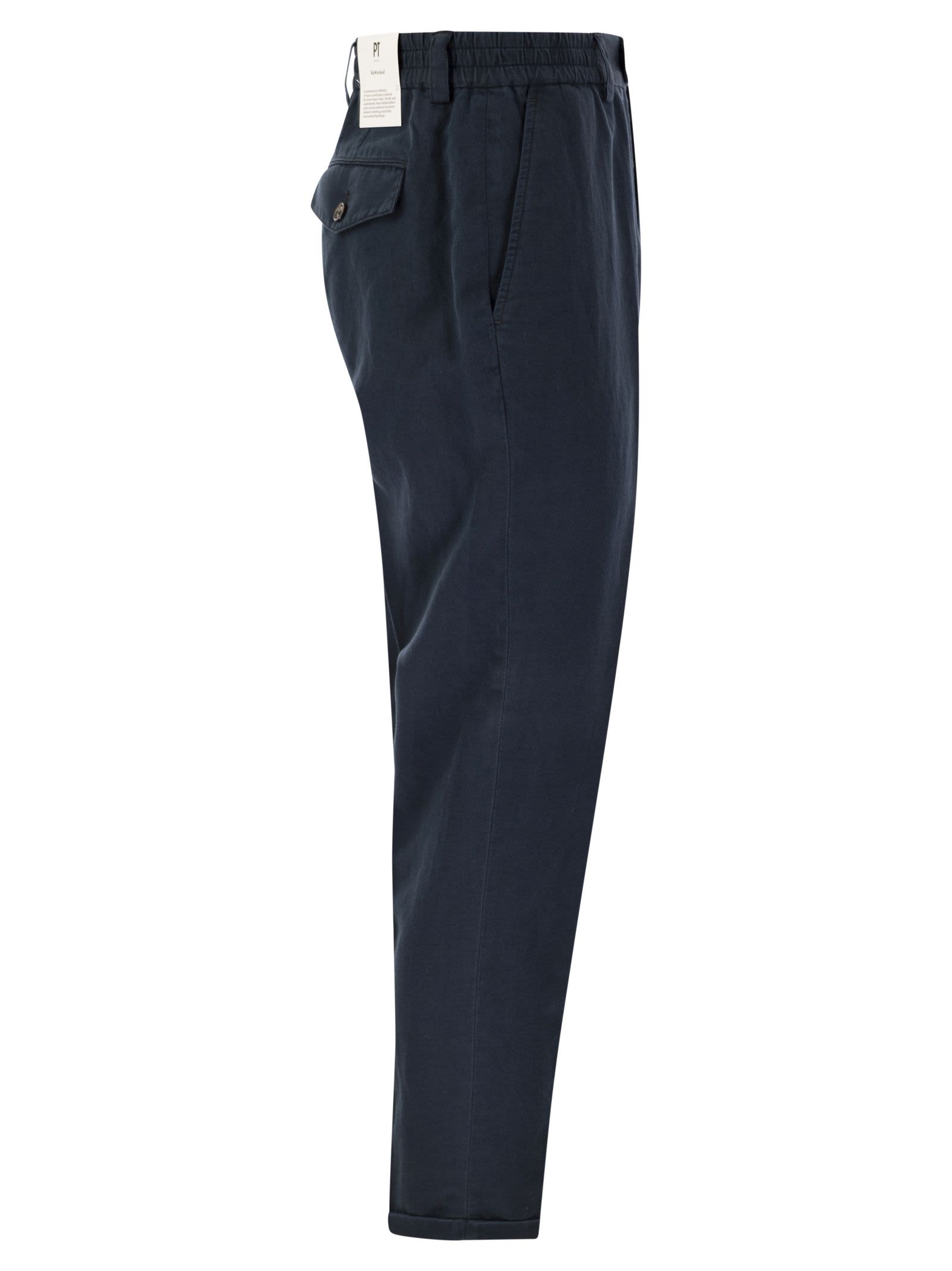 Shop Pt01 Rebel - Cotton And Linen Trousers In Blue