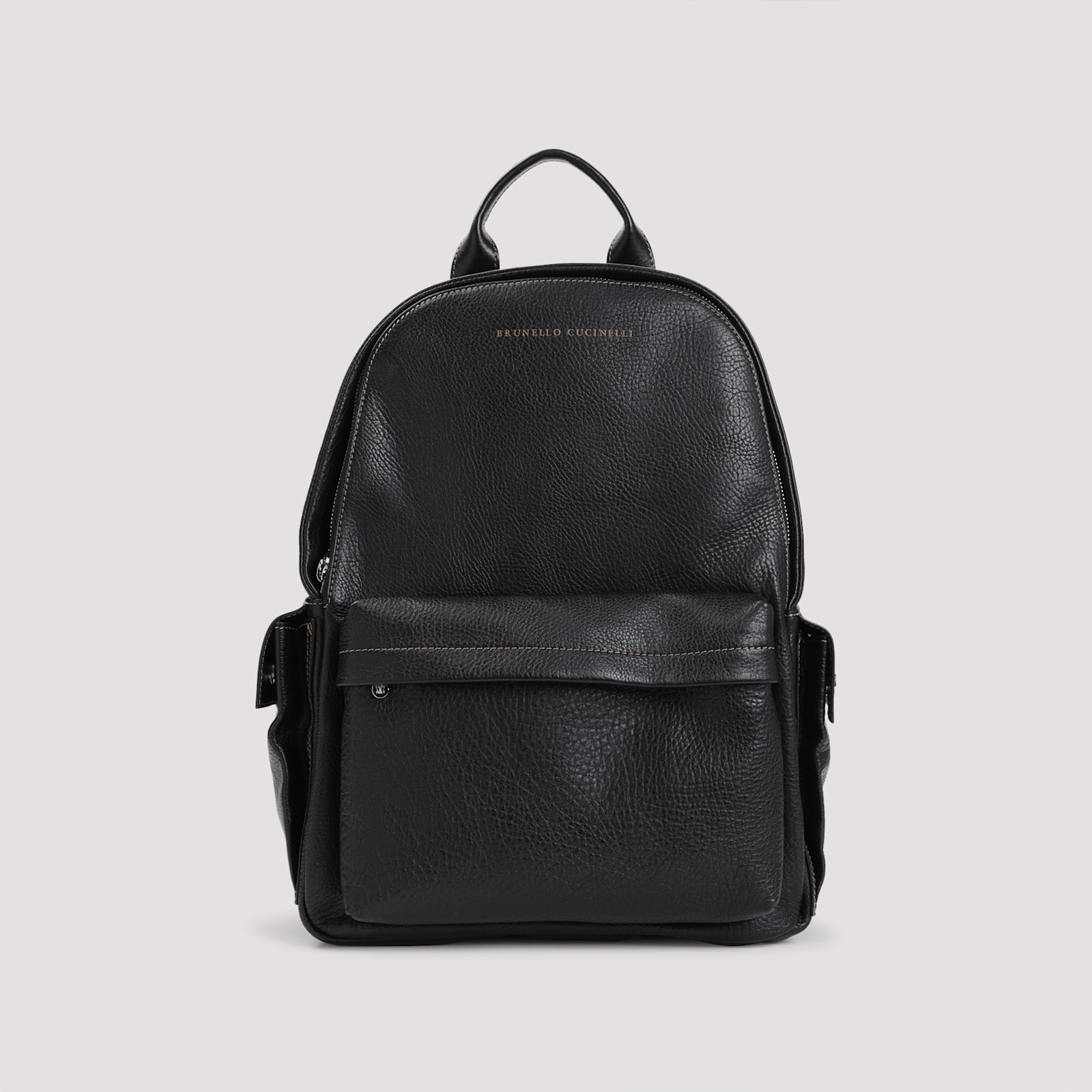 Brunello Cucinelli Grained Leather Backpack In Nero