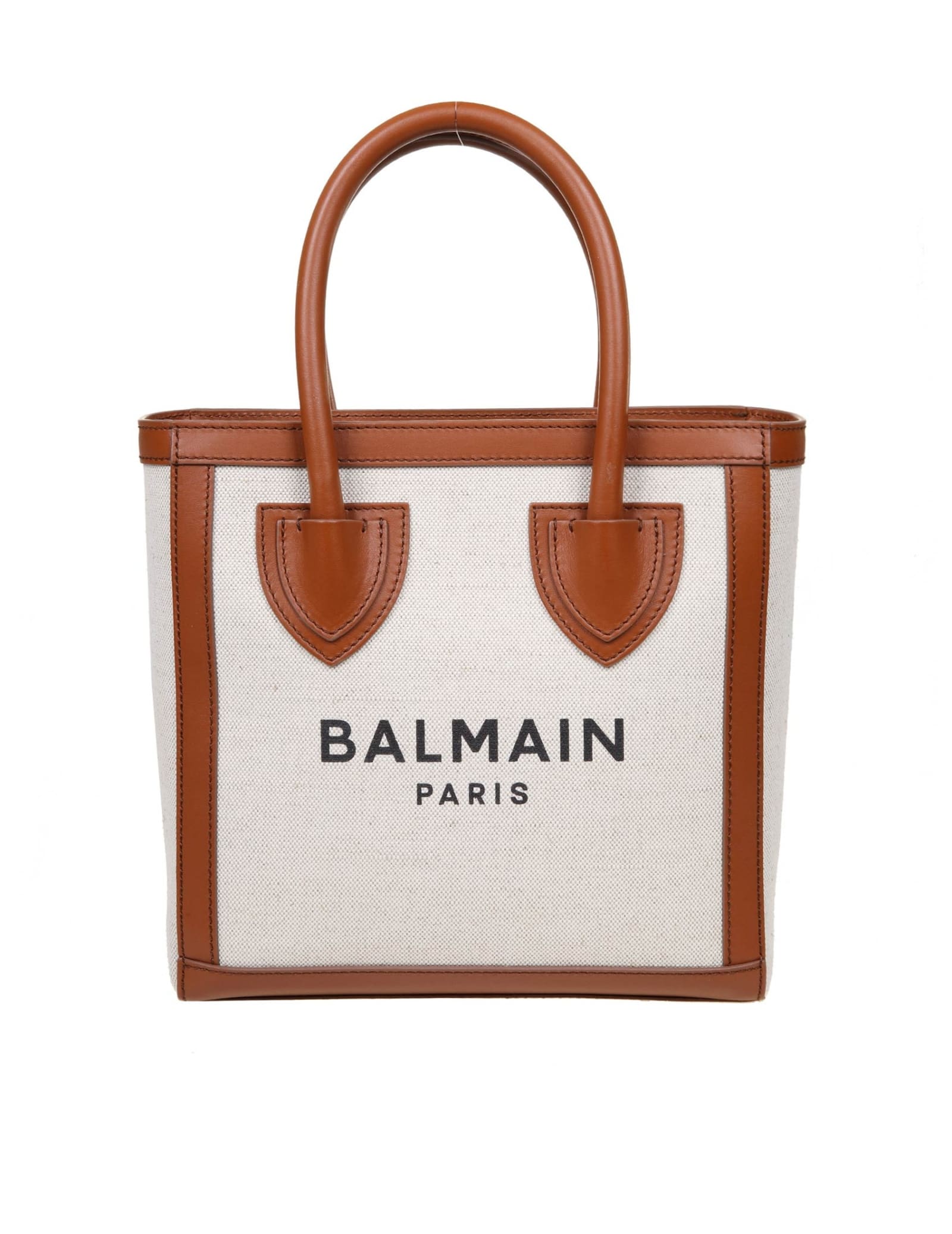 Balmain B Army Small Shopper Bag In Canvas And Leather