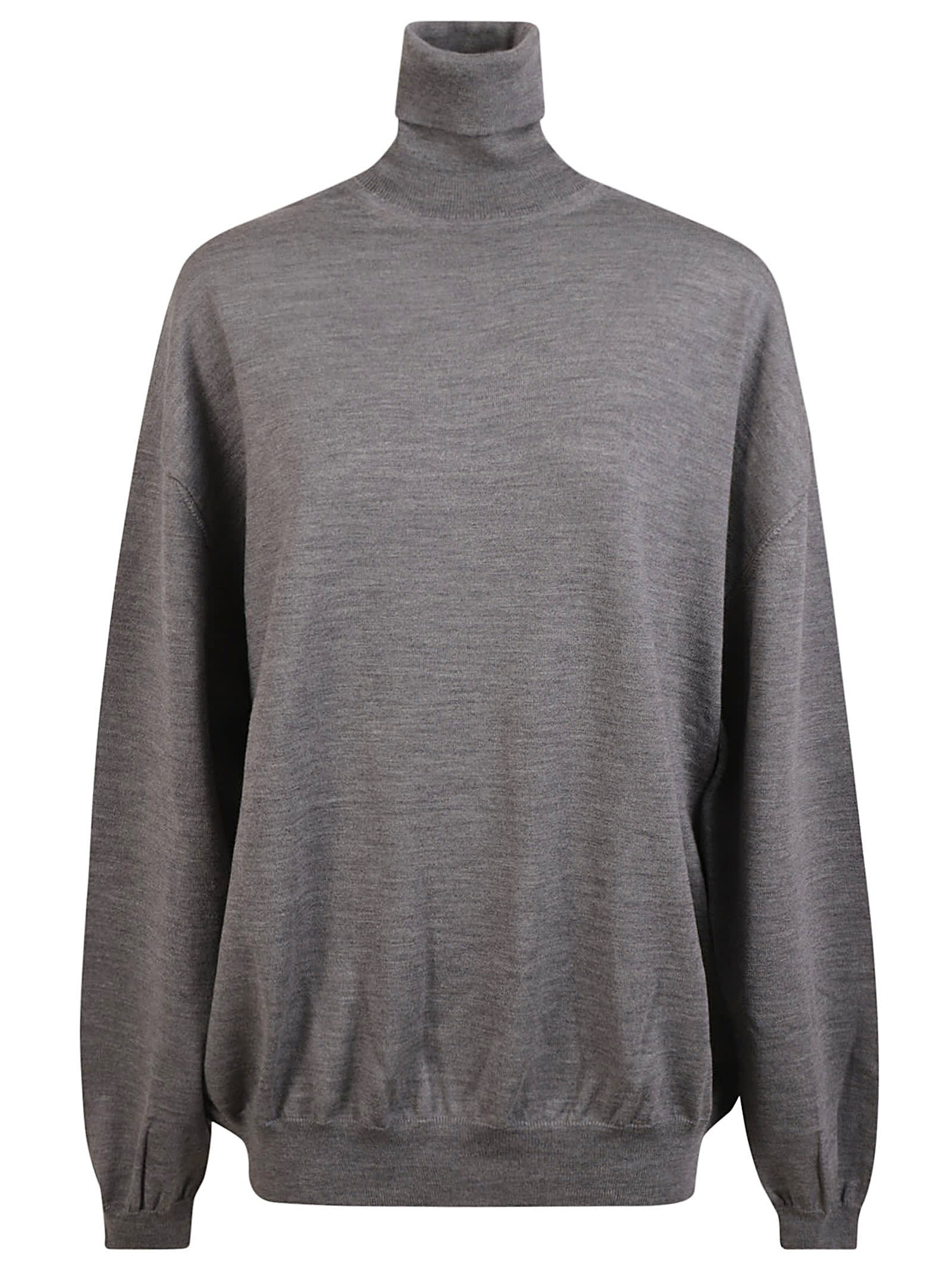 Shop Moschino Oversized Turtleneck Ribbed Pullover In Grey