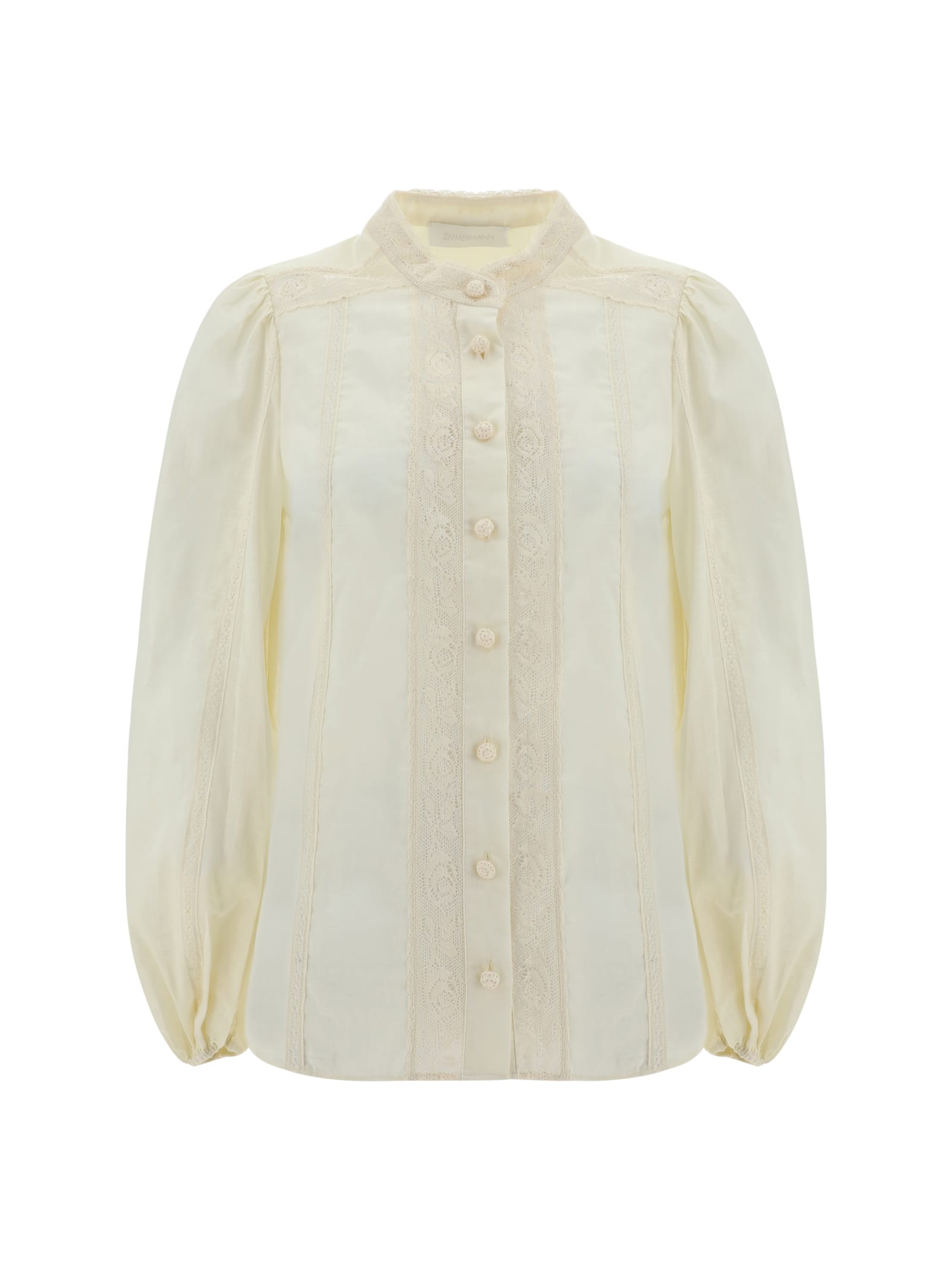 Shop Zimmermann Halliday Lace Trim Shirt In Cream