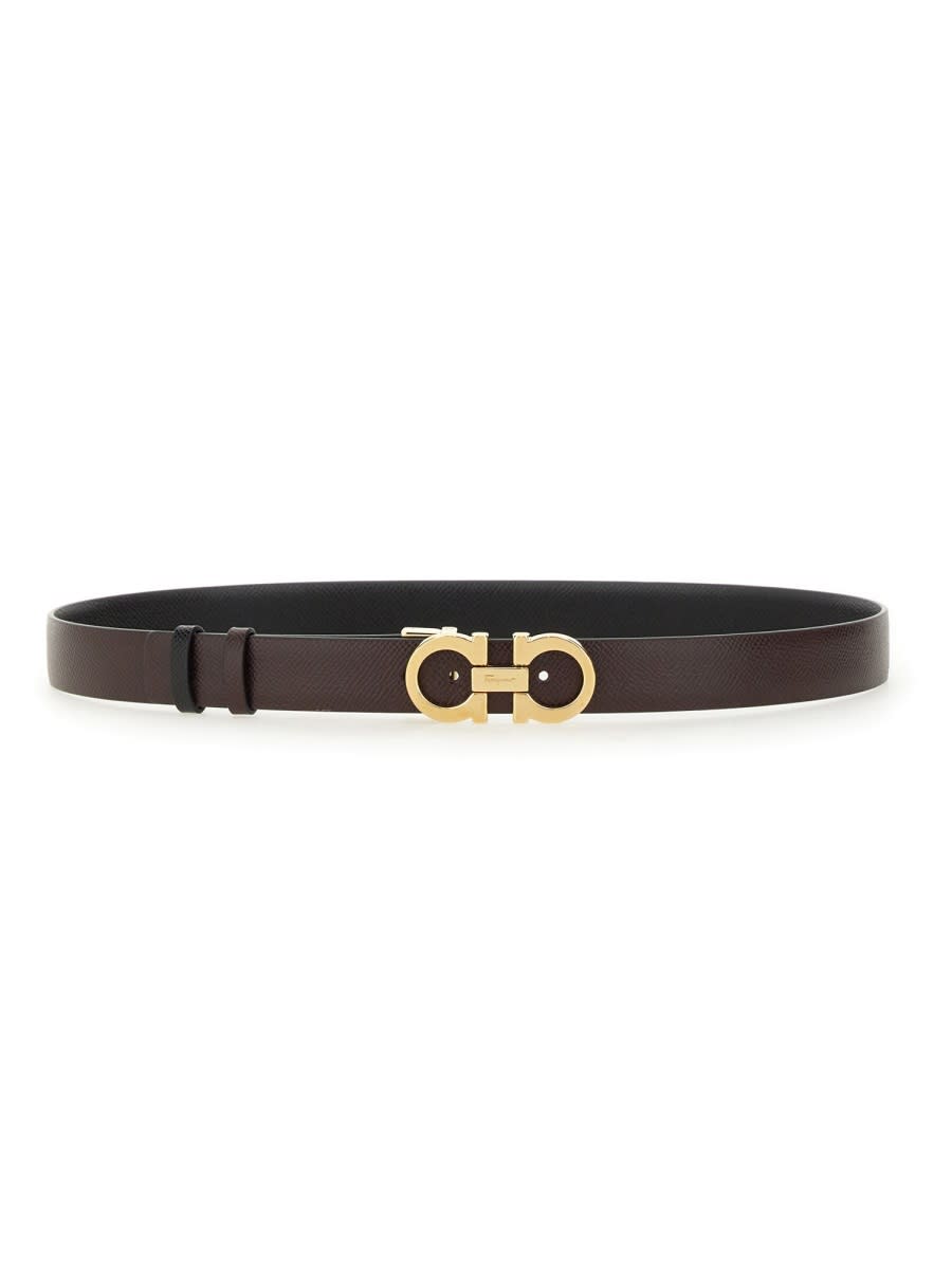 Shop Ferragamo Reversible Hooks Belt In Brown