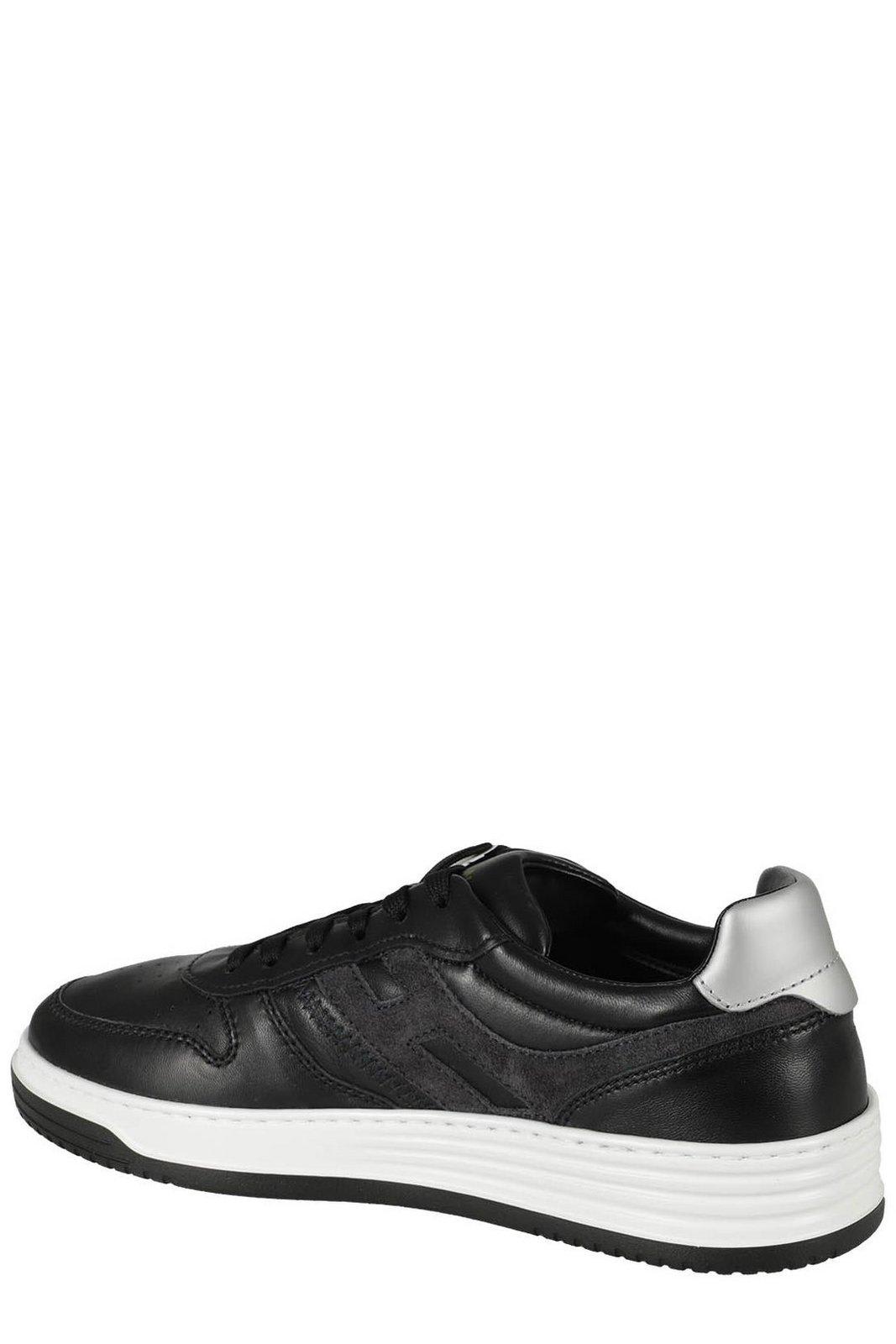 Shop Hogan Round Toe Low Top Sneakers In Black