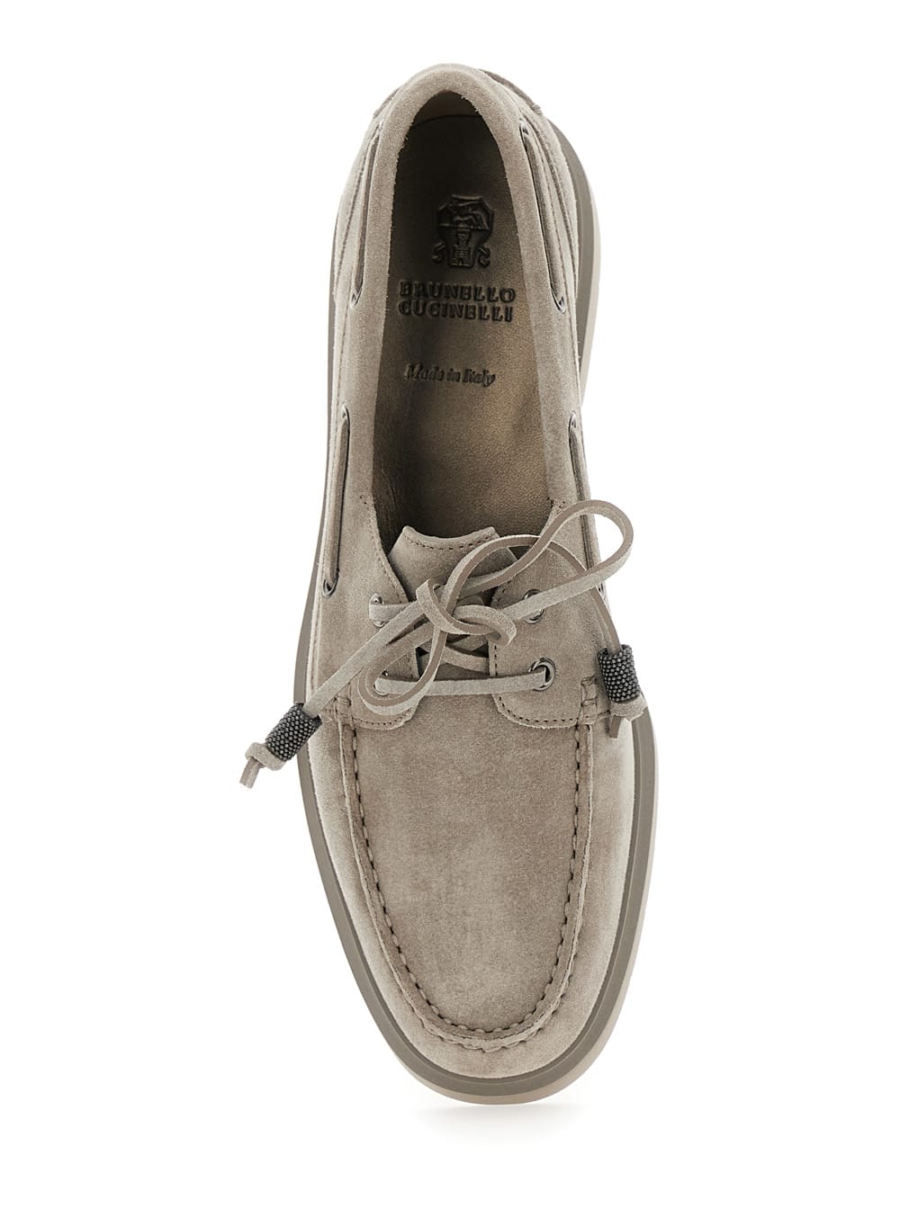 Brunello Cucinelli Beige Boat Loafers With Jewelry Details In Beige