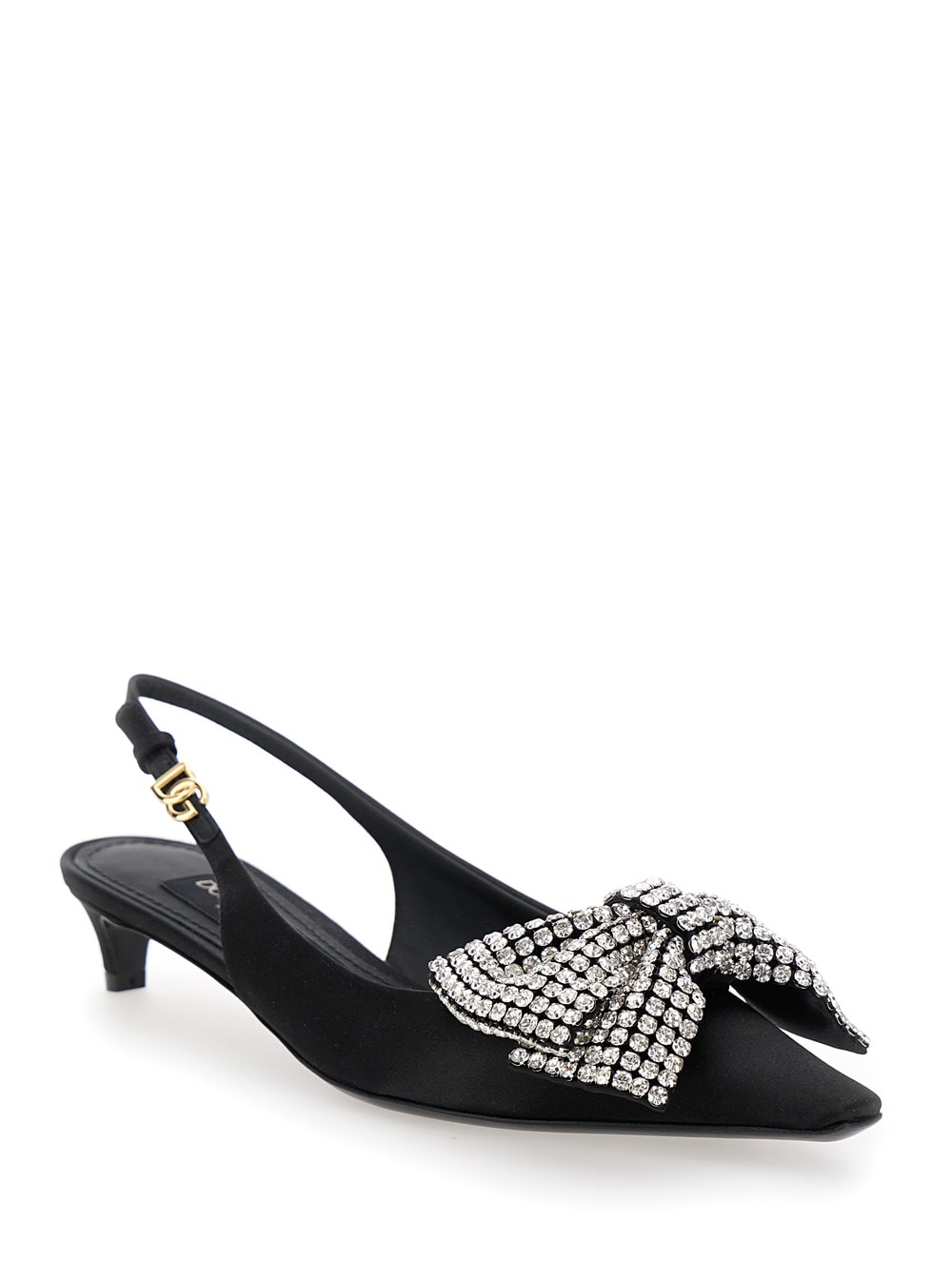 Shop Dolce & Gabbana Svarovsky Bow Kitten Heel In Black