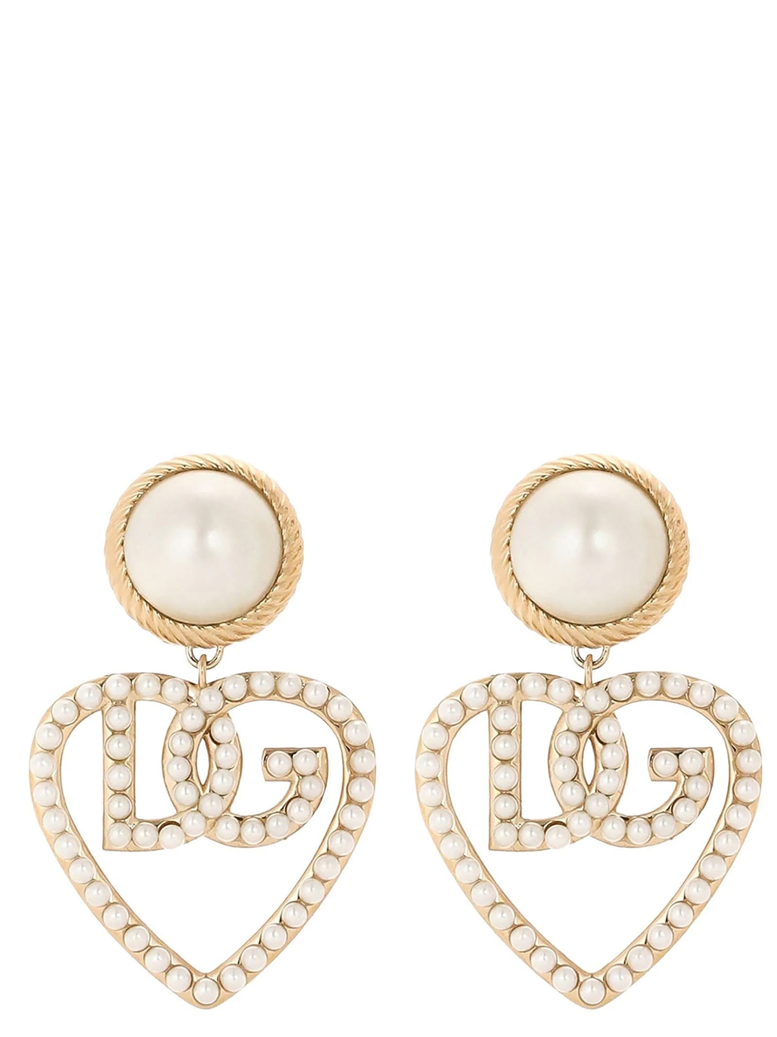 Shop Dolce & Gabbana Heart Pendant Logo Earrings In Gold