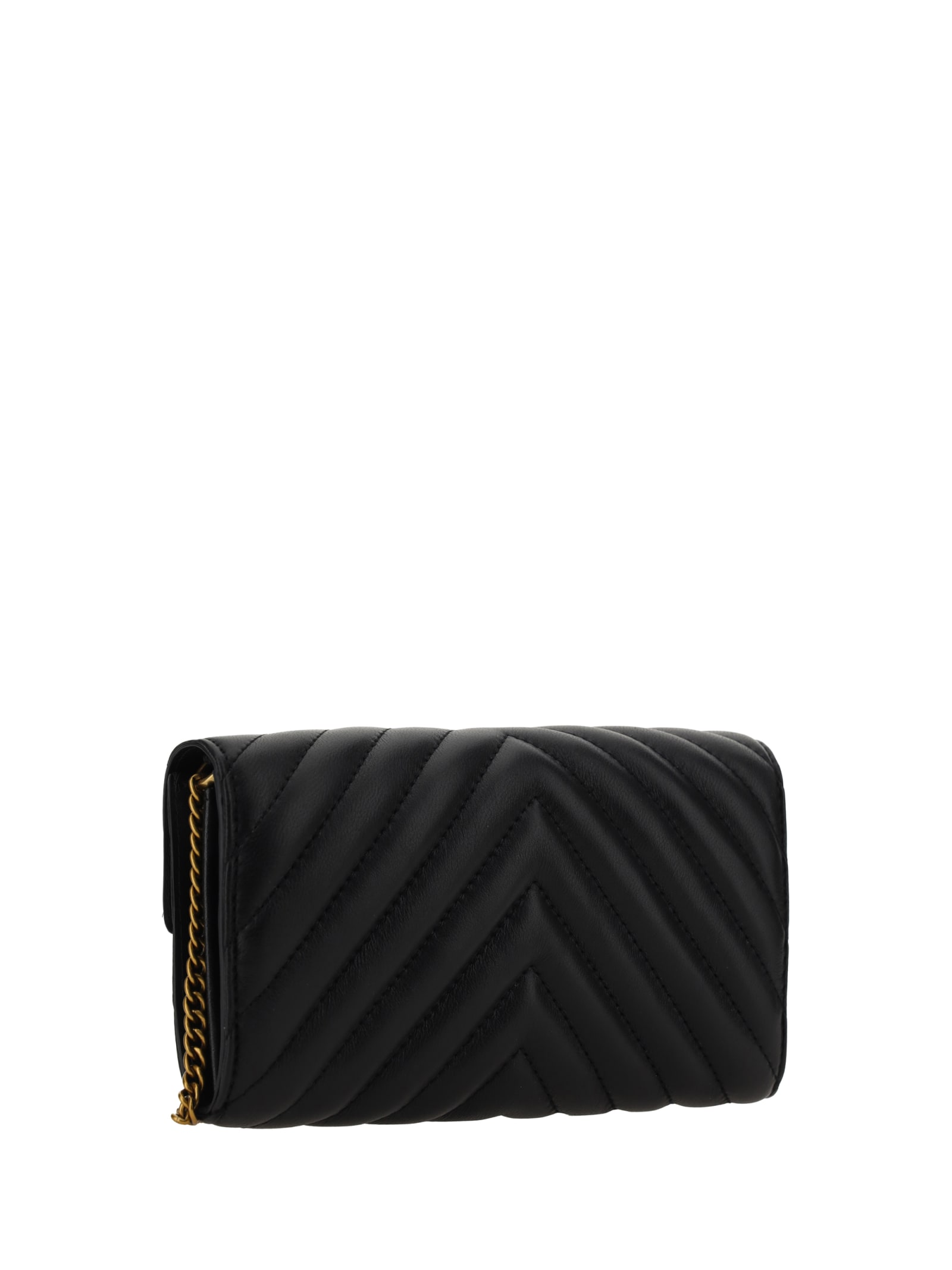 Shop Pinko Love One Shoulder Wallet In Nero-antique Gold