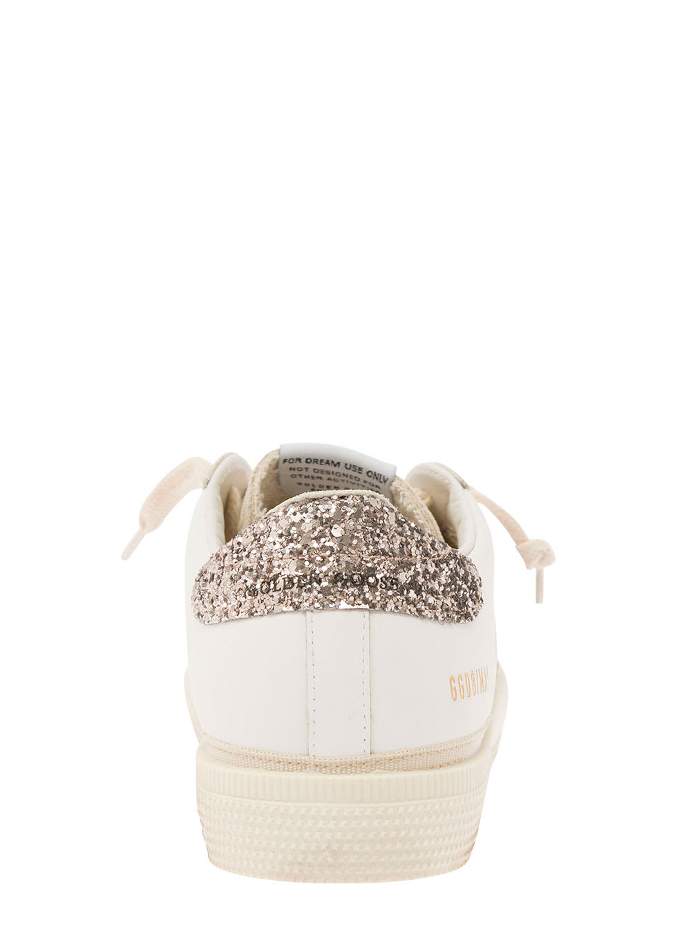 Shop Golden Goose May Leather And Glitter Upper Suede Star Glitter Heel Include Stesso Codice Gyf In White Cinder Seed