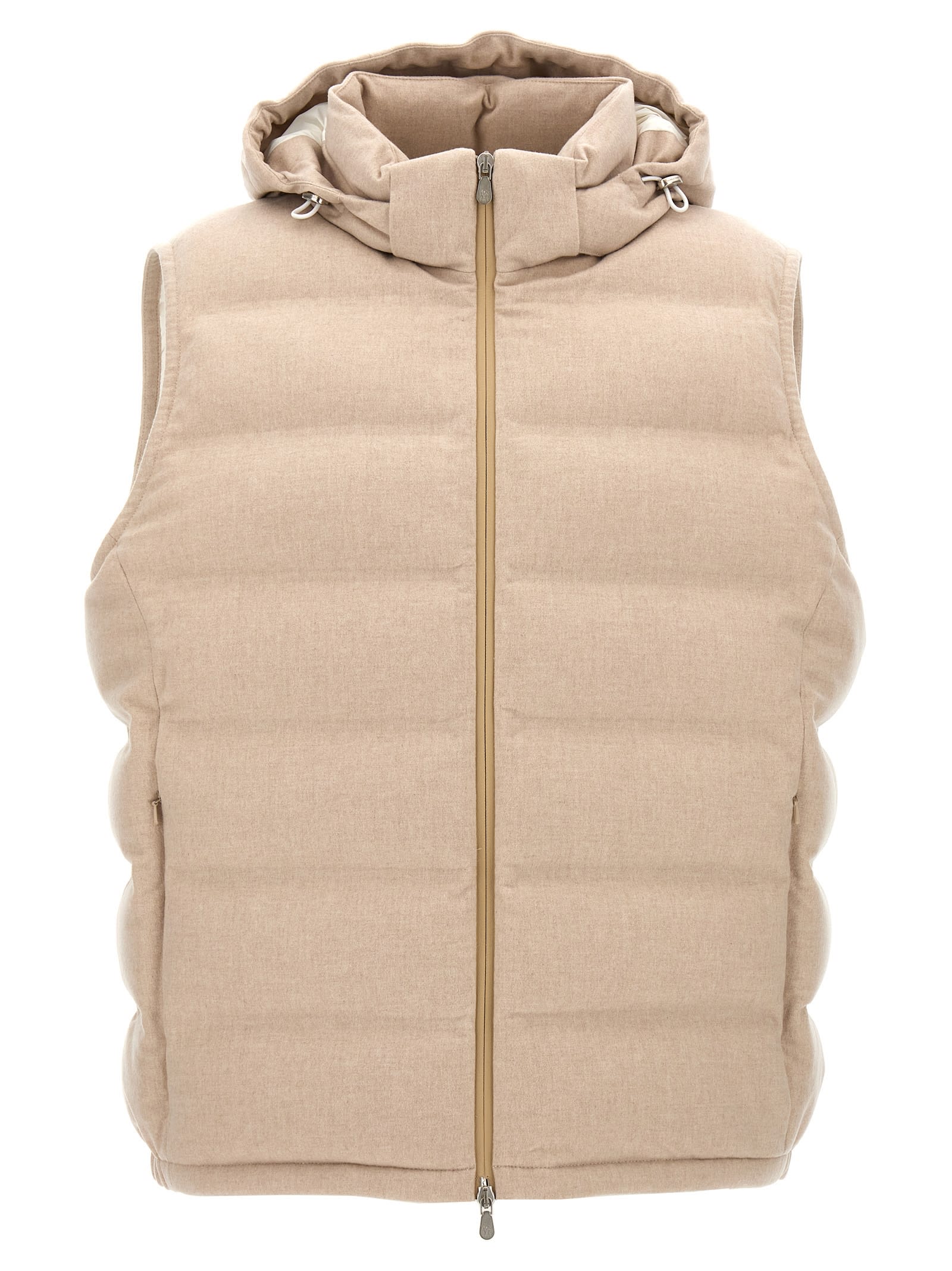 Shop Brunello Cucinelli Padded Wool Vest In Beige