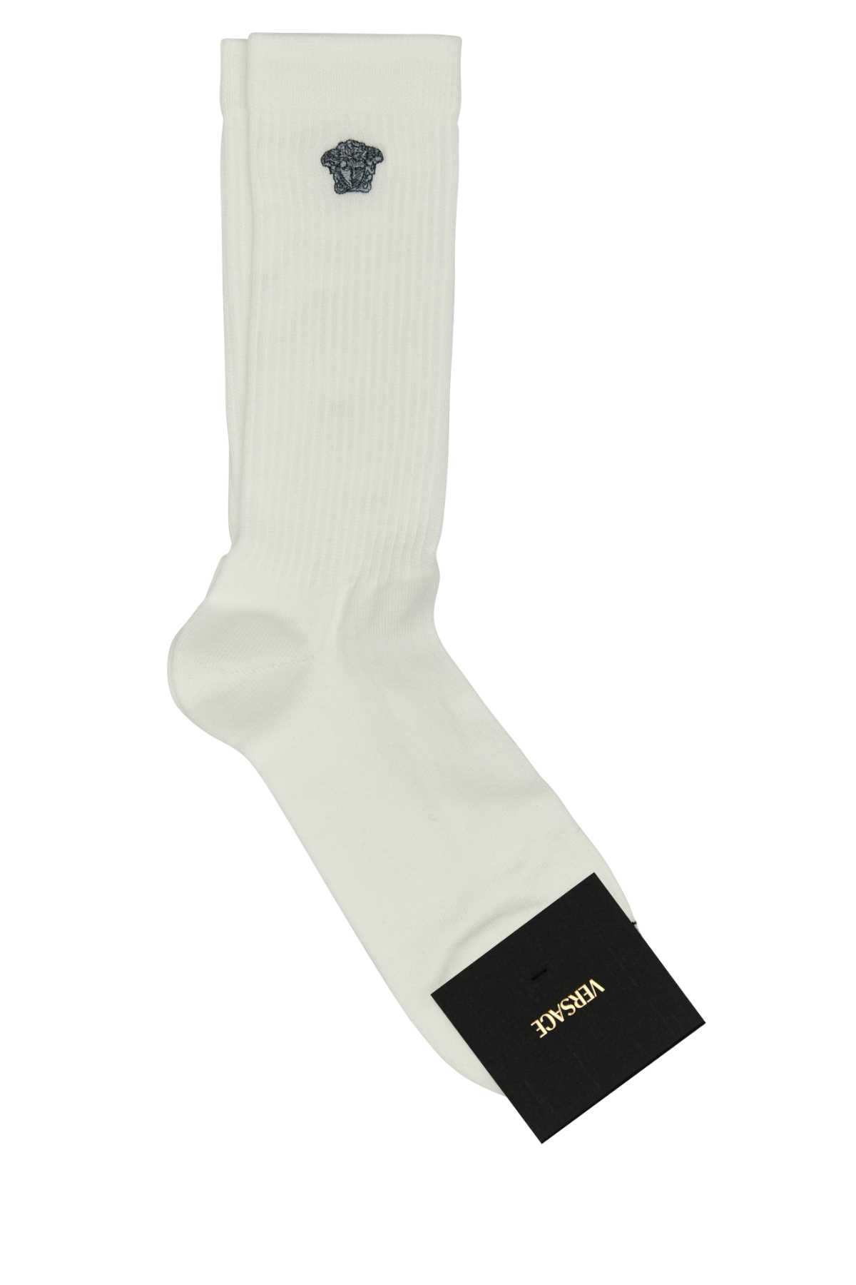 White Stretch Cotton Blend Socks