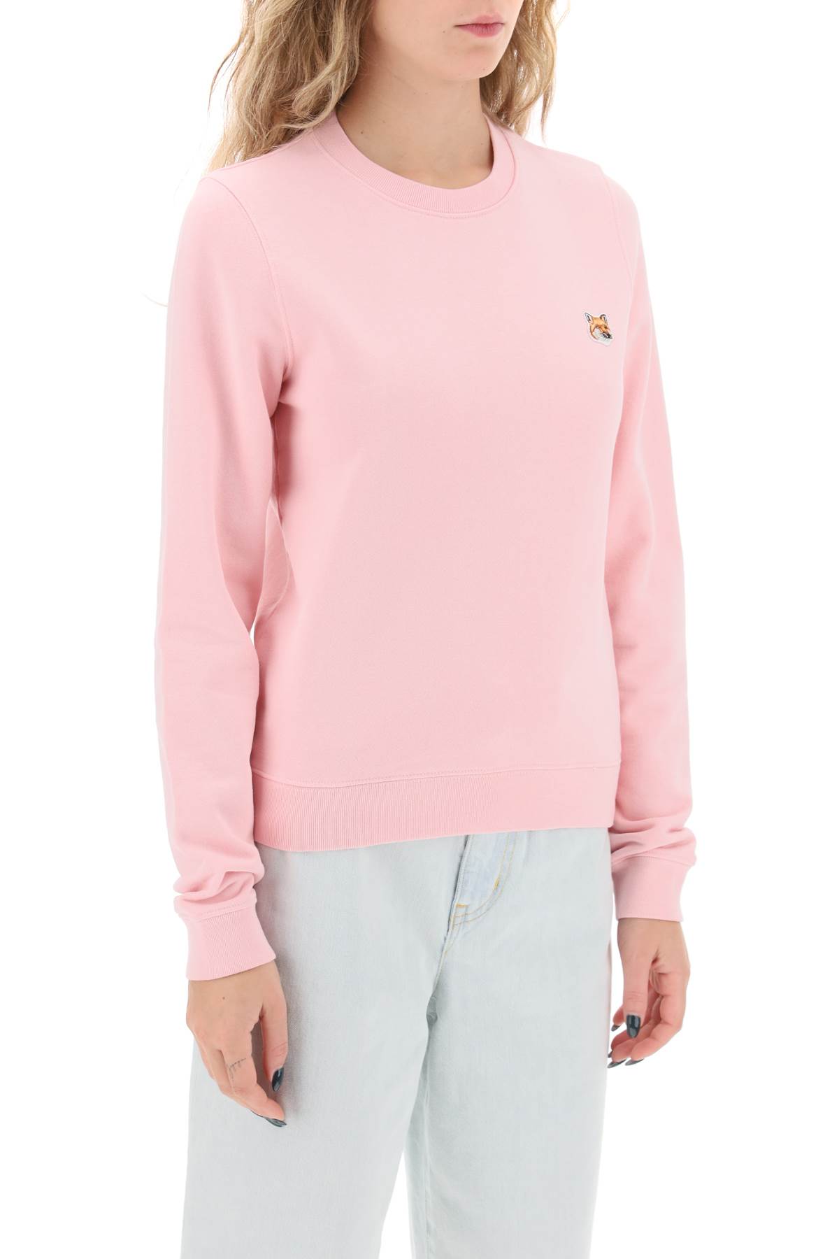 Shop Maison Kitsuné Fox Head Crew-neck Sweatshirt In Pale Pink (pink)