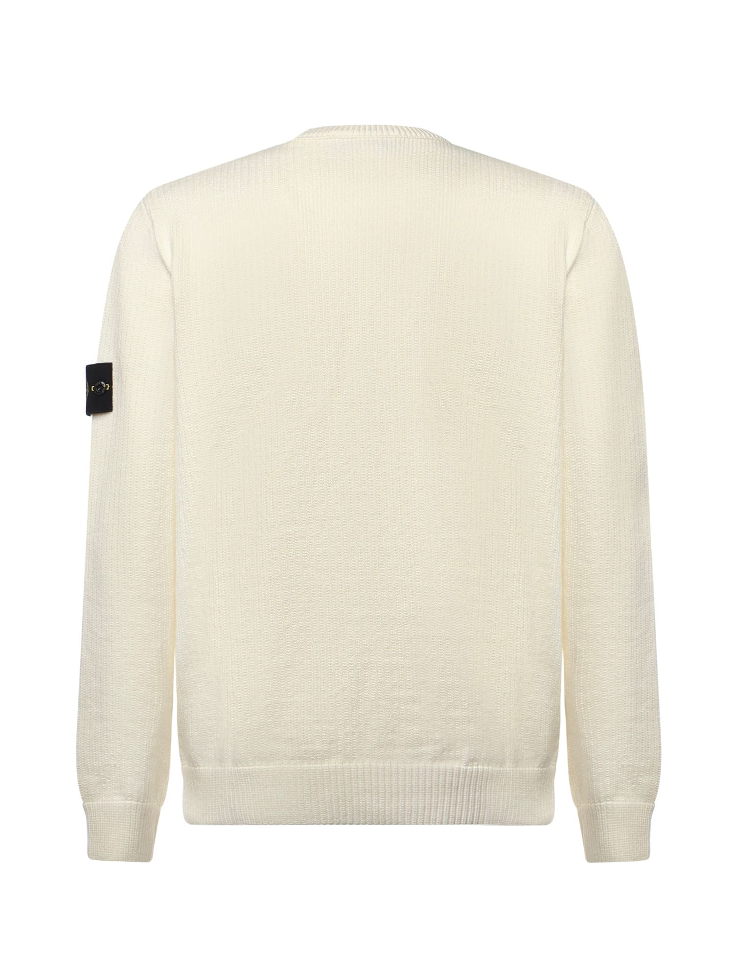 Stone Island Ivory Ribbed Knit Sweater With Crew Neckline In White