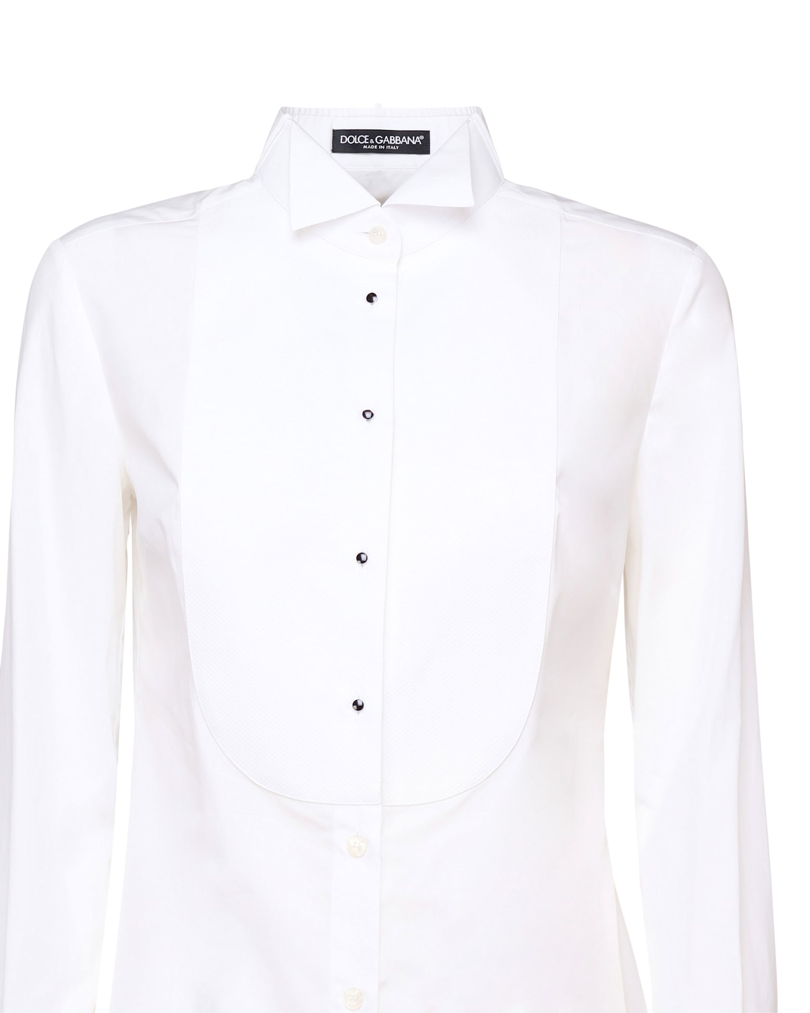 Shop Dolce & Gabbana Cotton Poplin Shirt With Pique Plastron In Bianco