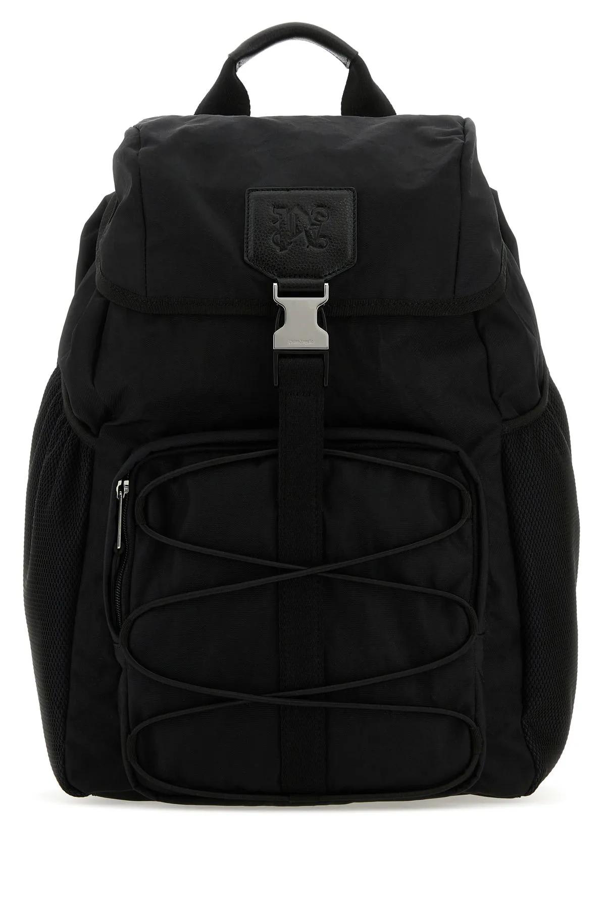 Palm Angels Black Canvas Backpack In Nero Grigio