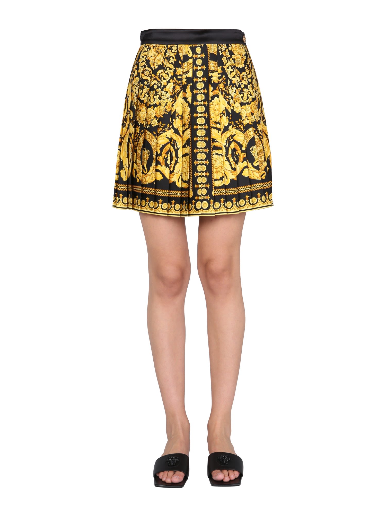 Versace Pleated Skirt With Baroque Print