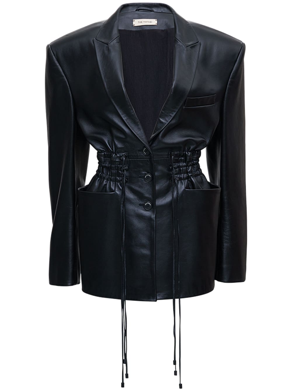 The Mannei Black Leather Blazer With Drawstring