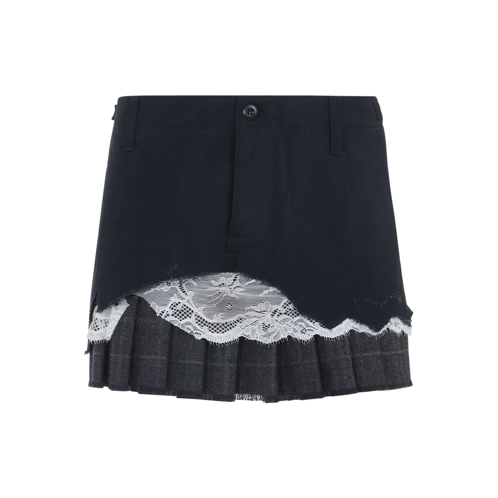 Balenciaga Cargo Skirt With Pleated Hem And Lace Trim In Gray