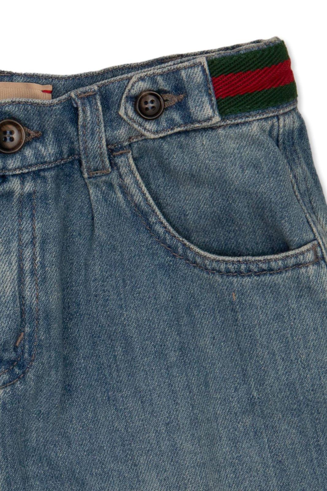 Shop Gucci Web Detailed Mid-rise Denim Shorts In Blue