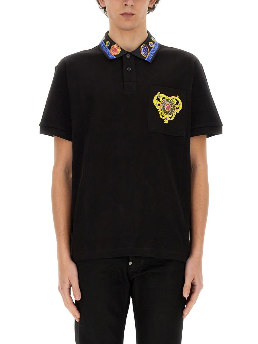 Shop Versace Jeans Couture Polo Heart In Black
