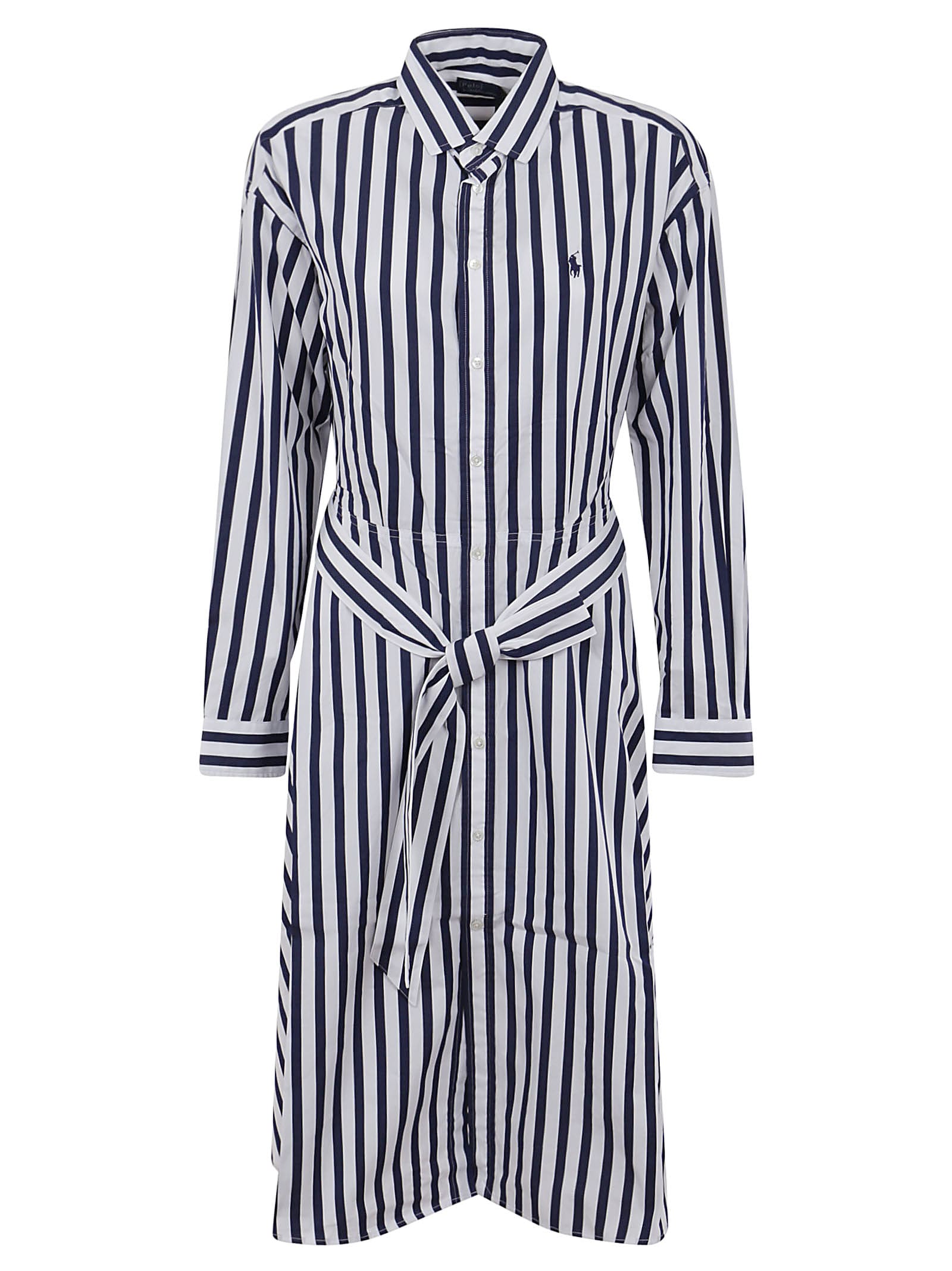 Shop Polo Ralph Lauren Ls Ela Dr-long Sleeve-day Dress In A Navy White