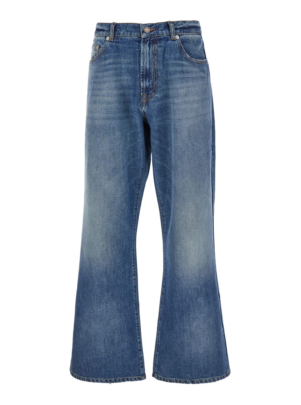 Shop Erl Blue Flared Jeans With Logo Patch On The Rear In Denim Man