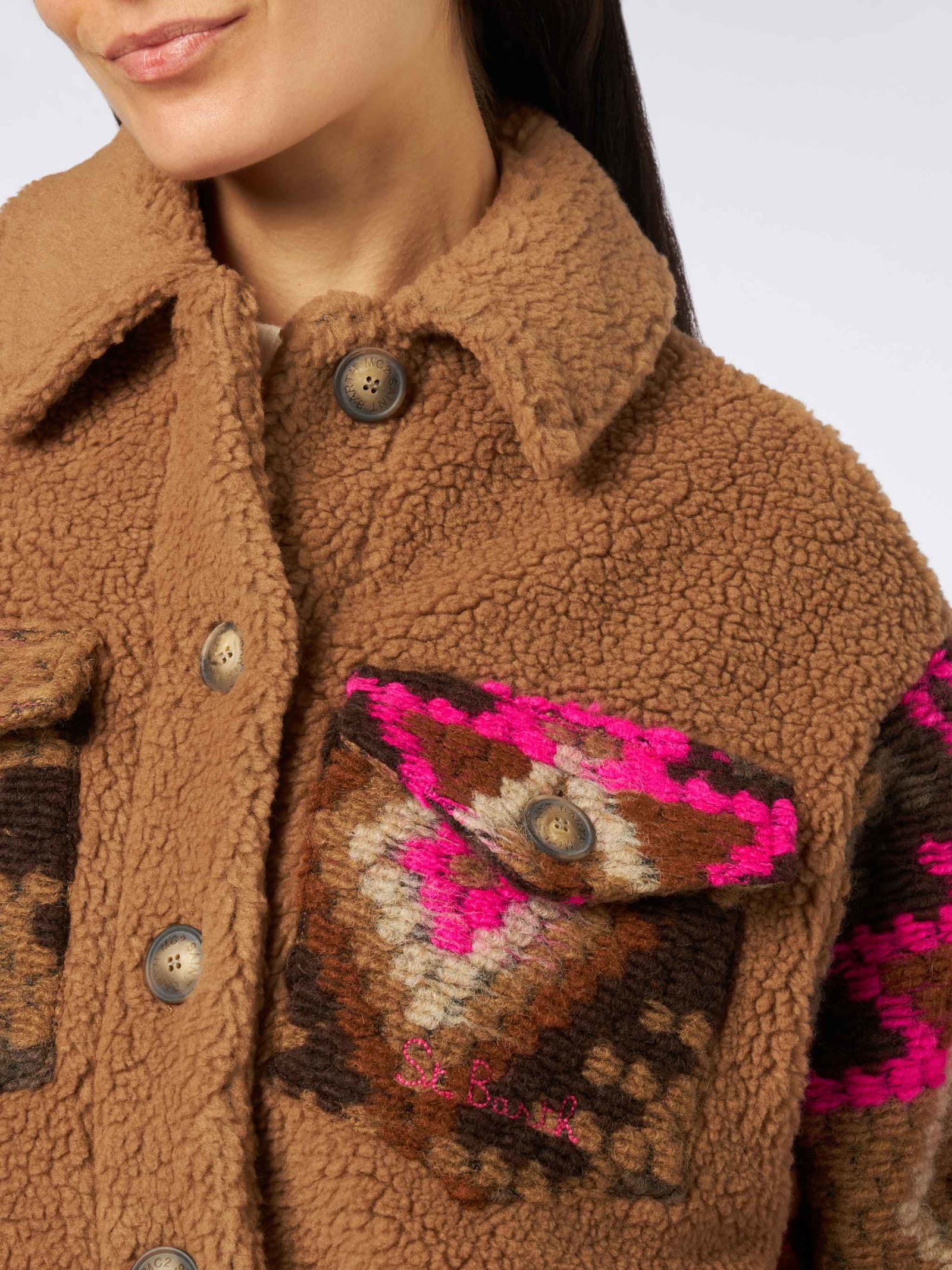 MC2 SAINT BARTH WOMAN SHERPA OVERSHIRT WITH ETHNIC PRINT