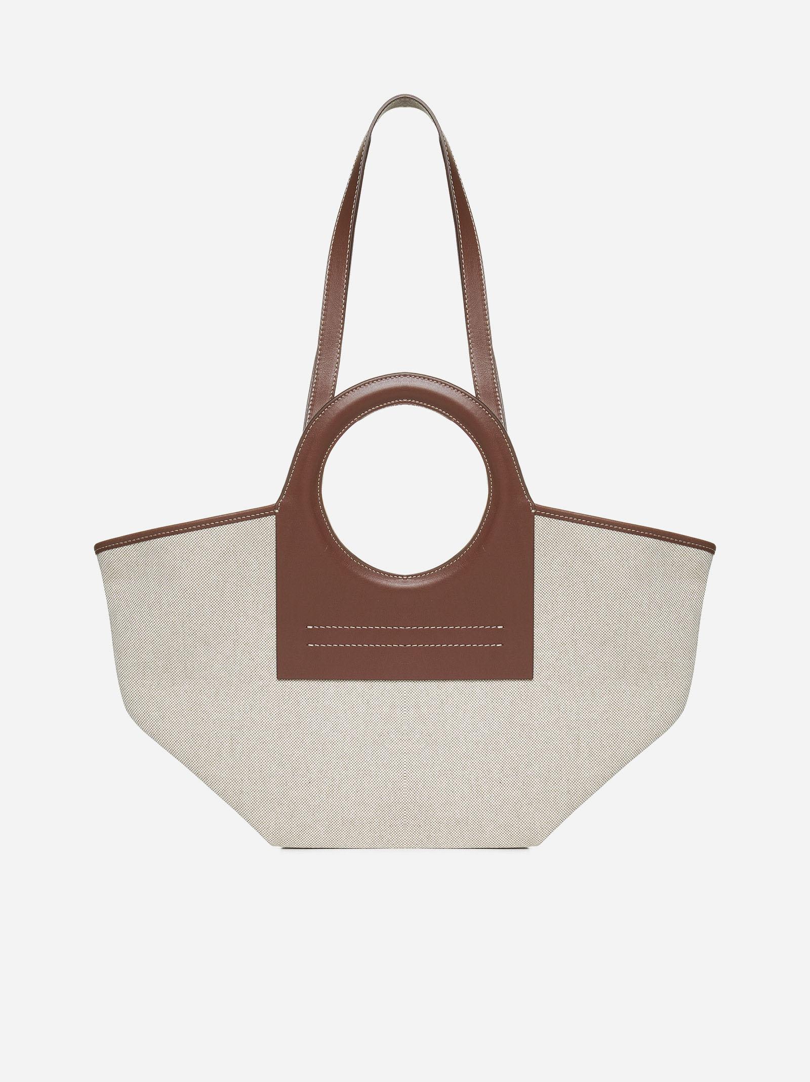 Shop Hereu Cala S Canvas And Leather Bag In Beige/chestnut