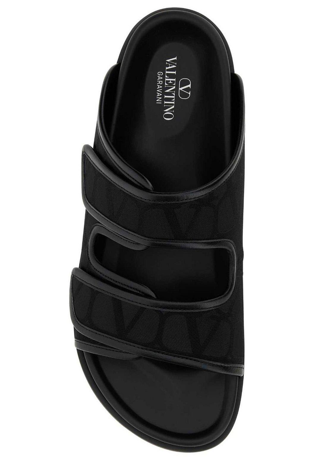 Valentino Open Toe Slip-on Slippers In Black