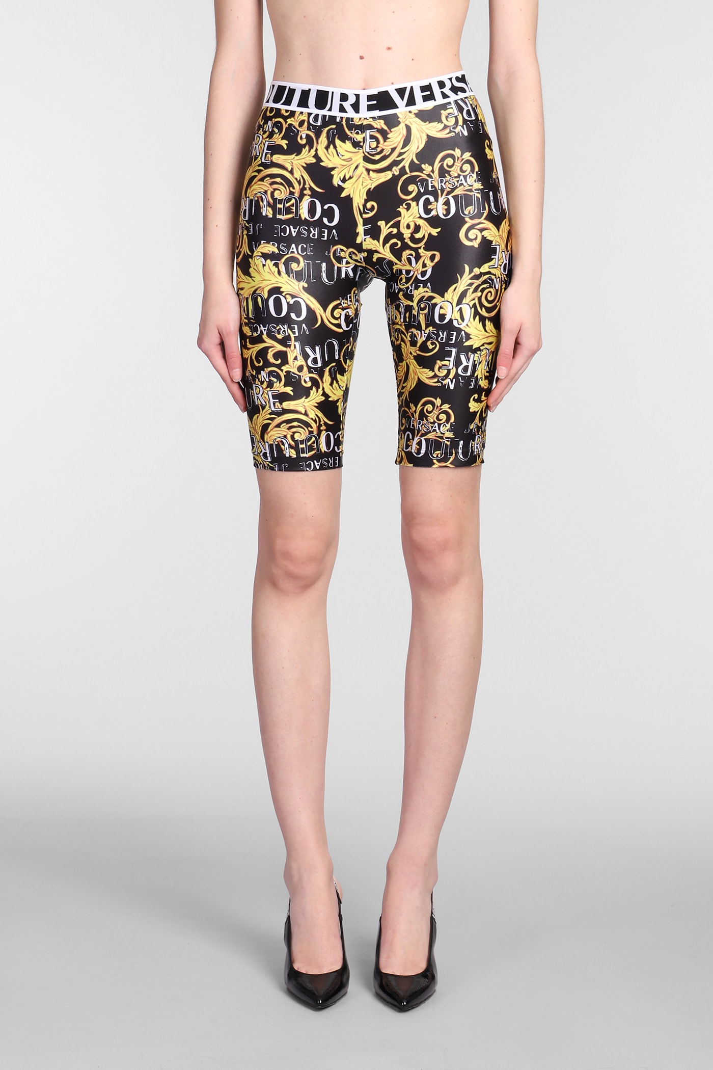 Versace Jeans Couture Leggings In Black Synthetic Fibers