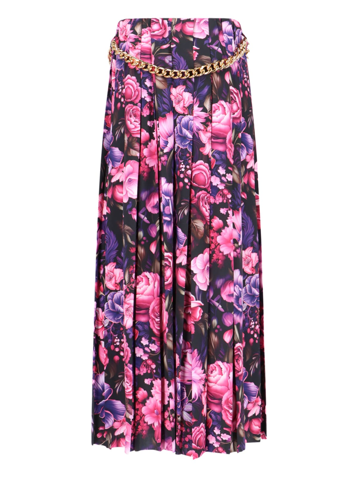 Balenciaga Pleated Floral Print Maxi Skirt In Purple