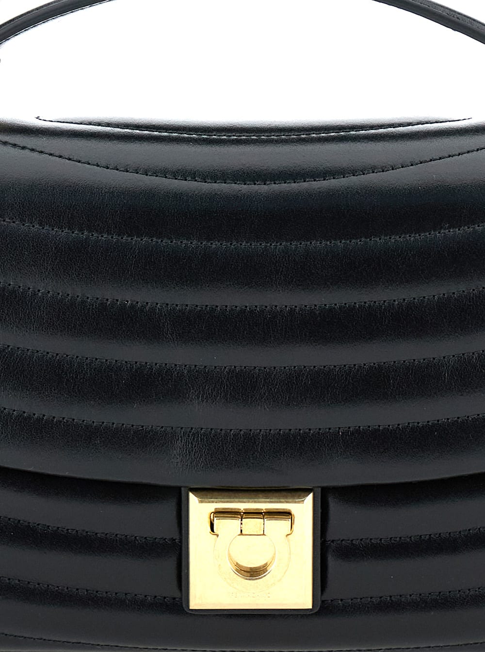 Shop Ferragamo Black Crossbody Bag With Gancini Detail In Matelassé Leather Woman