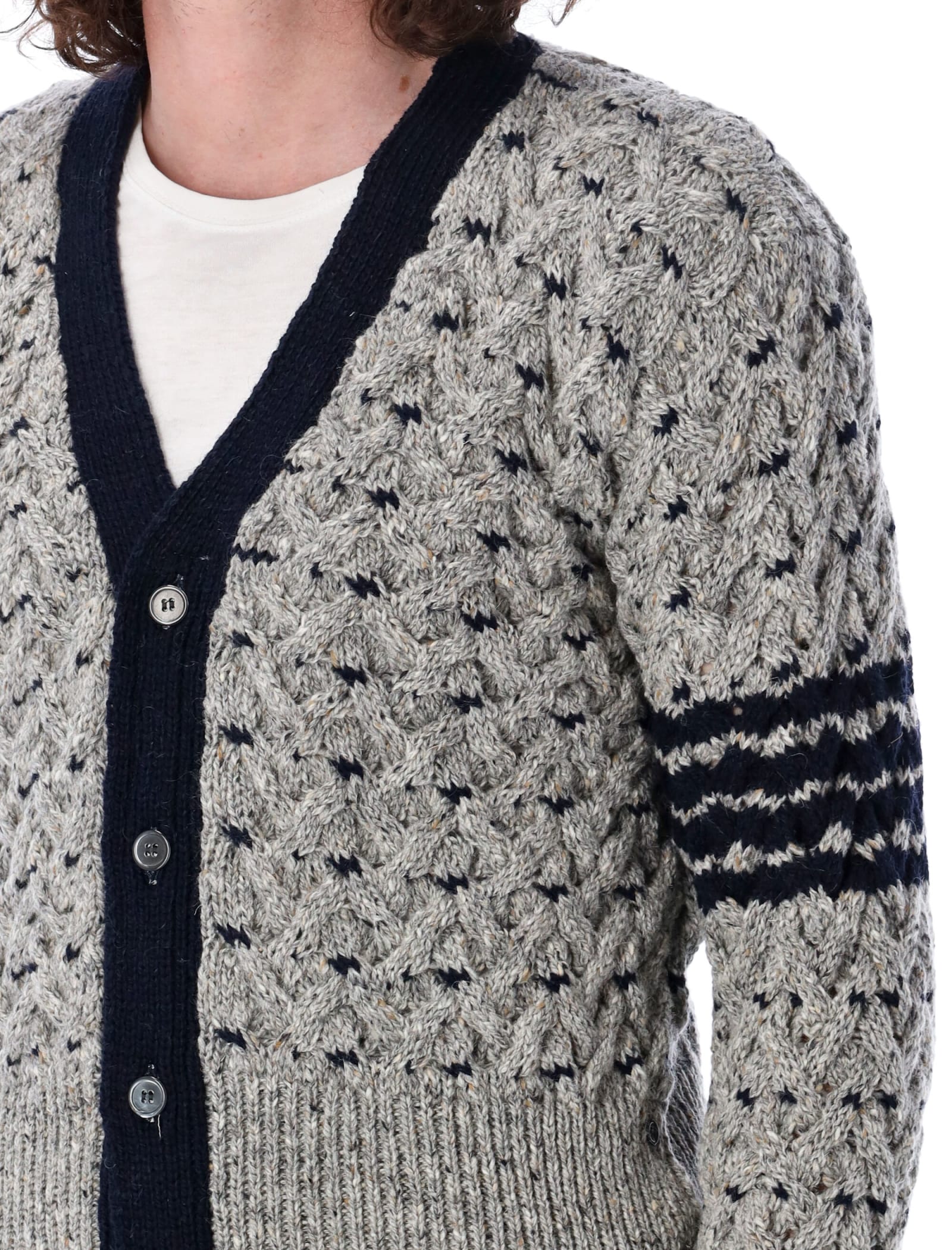 Shop Thom Browne All-over Cable Stitch Classic Cardigan In Lt Grey