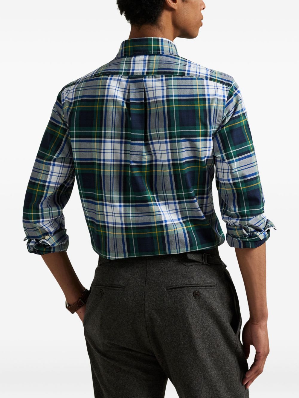 Polo Ralph Lauren Mens White/gree Checked Logo-embroidered Cotton Shirt In White