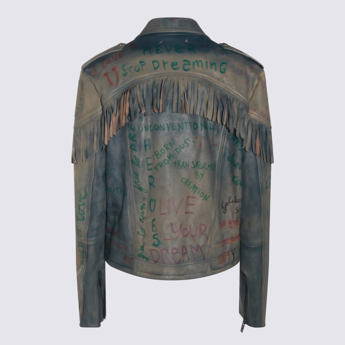 Golden Goose Light Blue Leather Jacklet In Blue