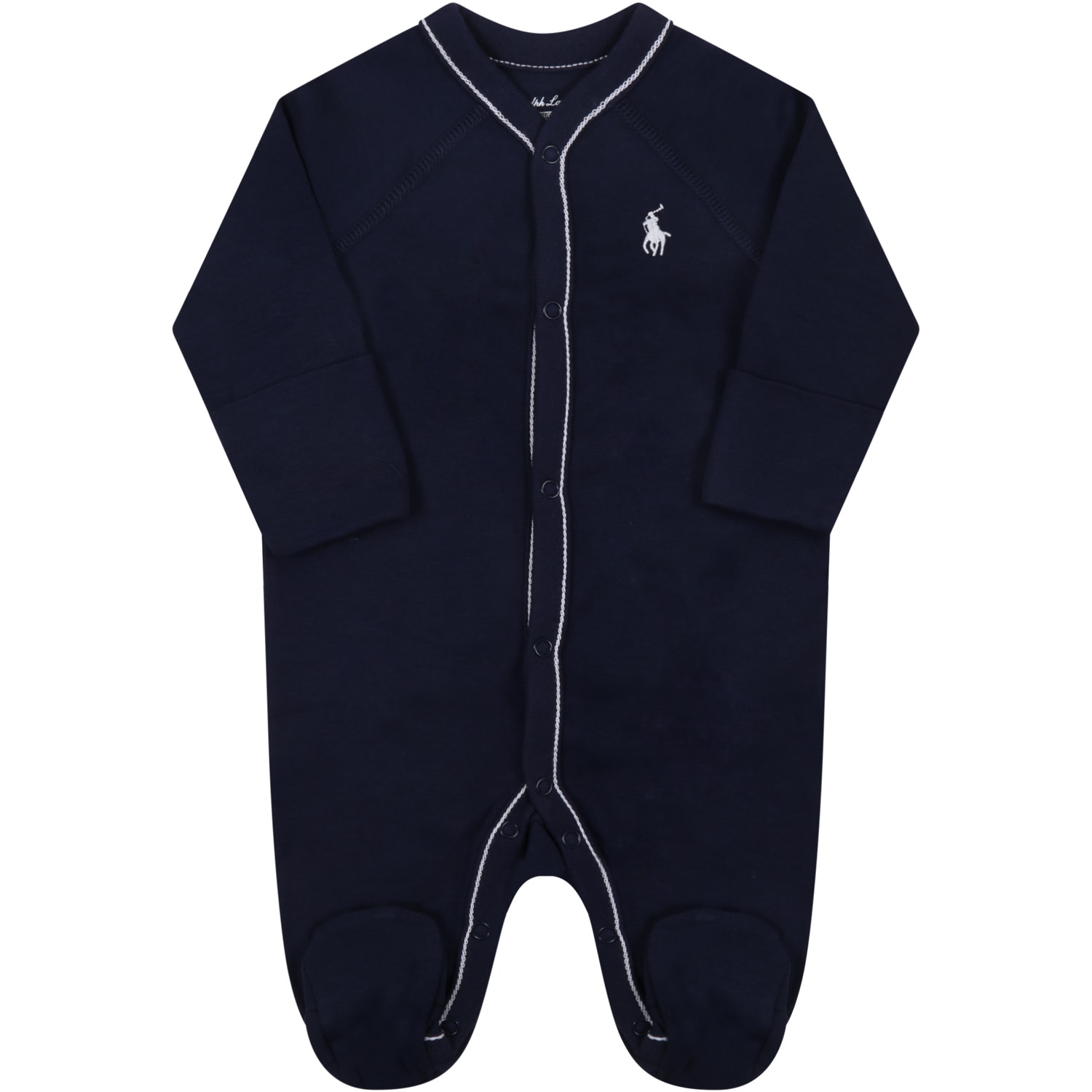Ralph Lauren Blue Babygrow For Baby Boy With Pony Logo
